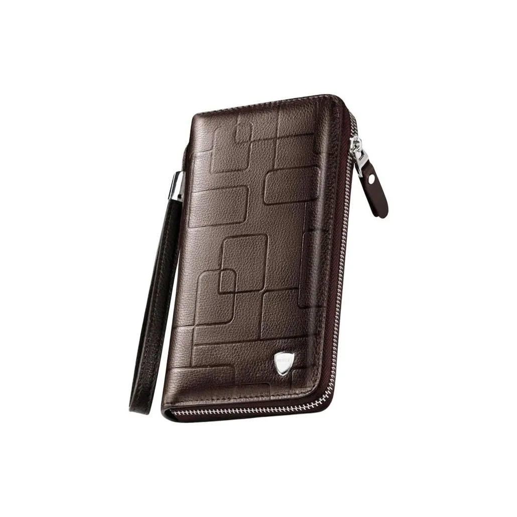 VIHUS Кошелек из крупнозернистой текстуры коровьей кожи большой мужской черный