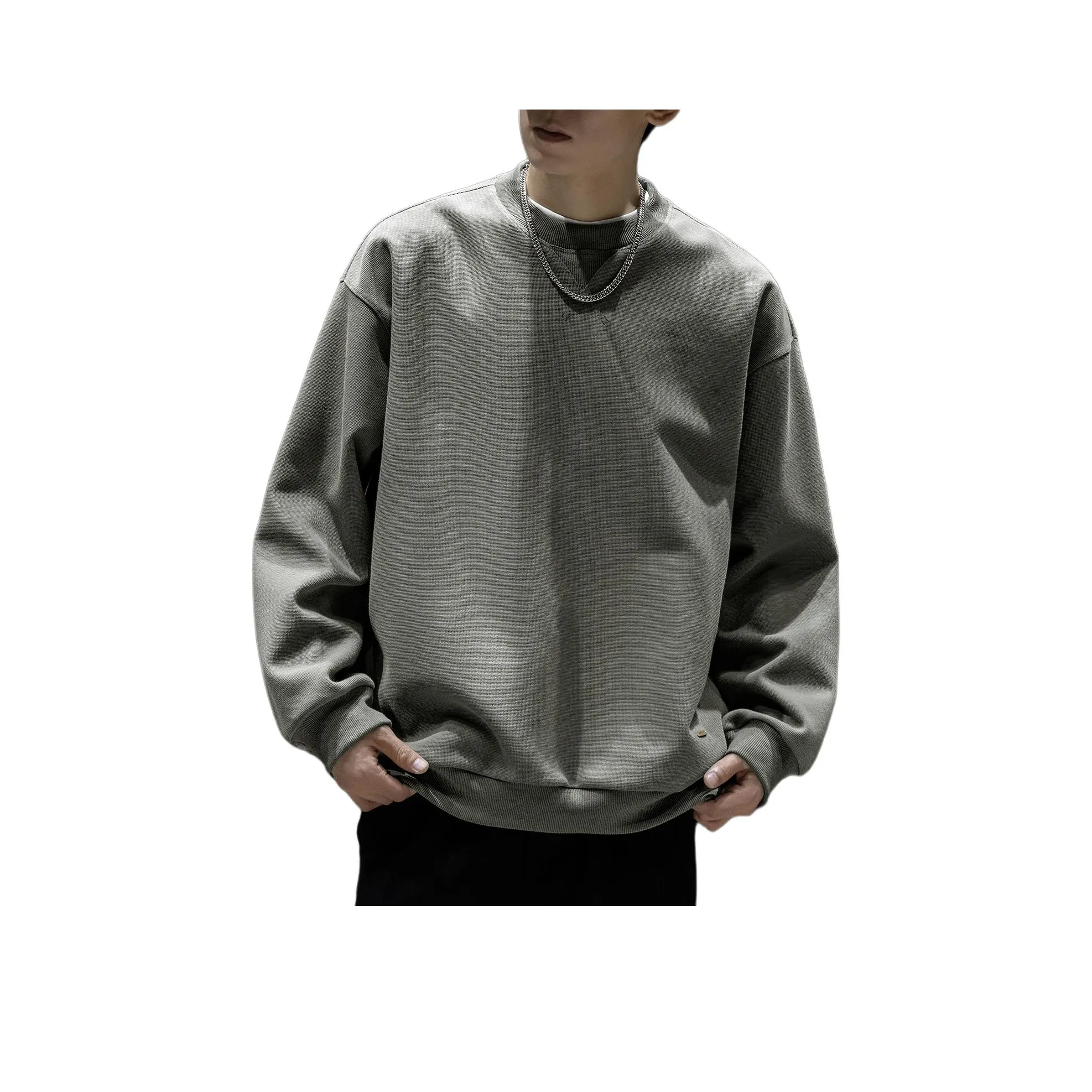 WOOD SOON Стиль "Старые деньги" Свободный крой Пуловер Однотонный Круглый вырез Мужской