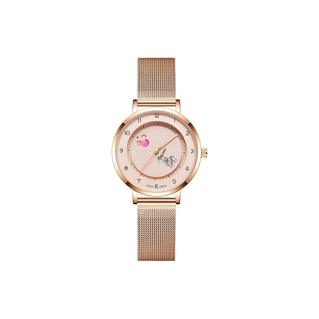 Disney Mickey Series Кварцевый механизм Стальной ремешок Часы Женские Черный циферблат