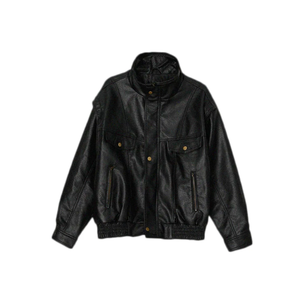 ZHIO Черный ❥ Винтаж Роскошная Уличная Мода Унисекс Кожаные Куртки