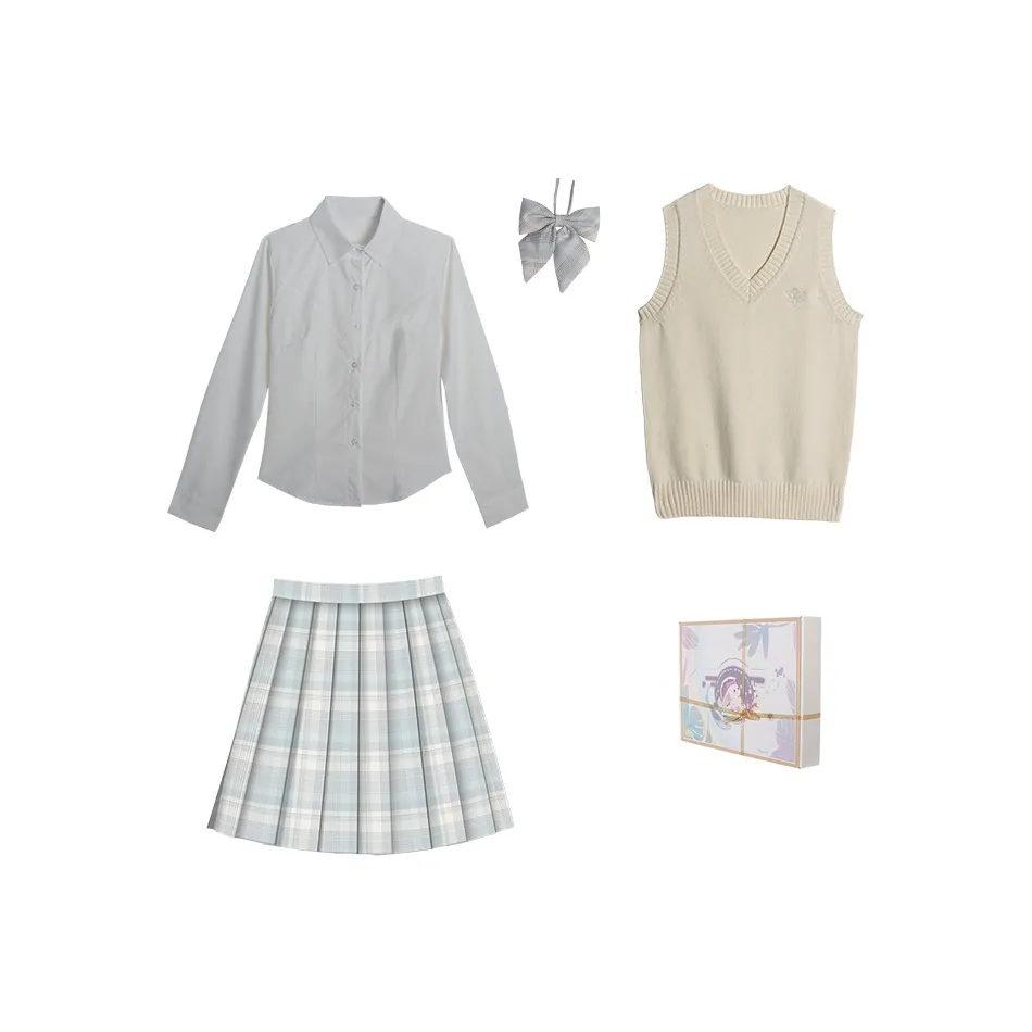 Одежда Sets Длинный рукав Облегающий крой Рубашка + Кремово-абрикосовый Жилет + Moonlit Юбка Женская Униформа