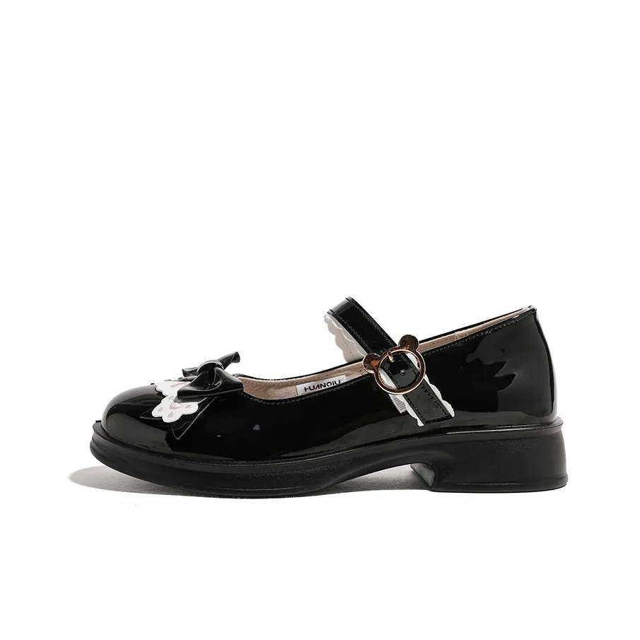 HUANQIU Туфли Мэри Джейн с грубым каблуком 3,5 см женские черные