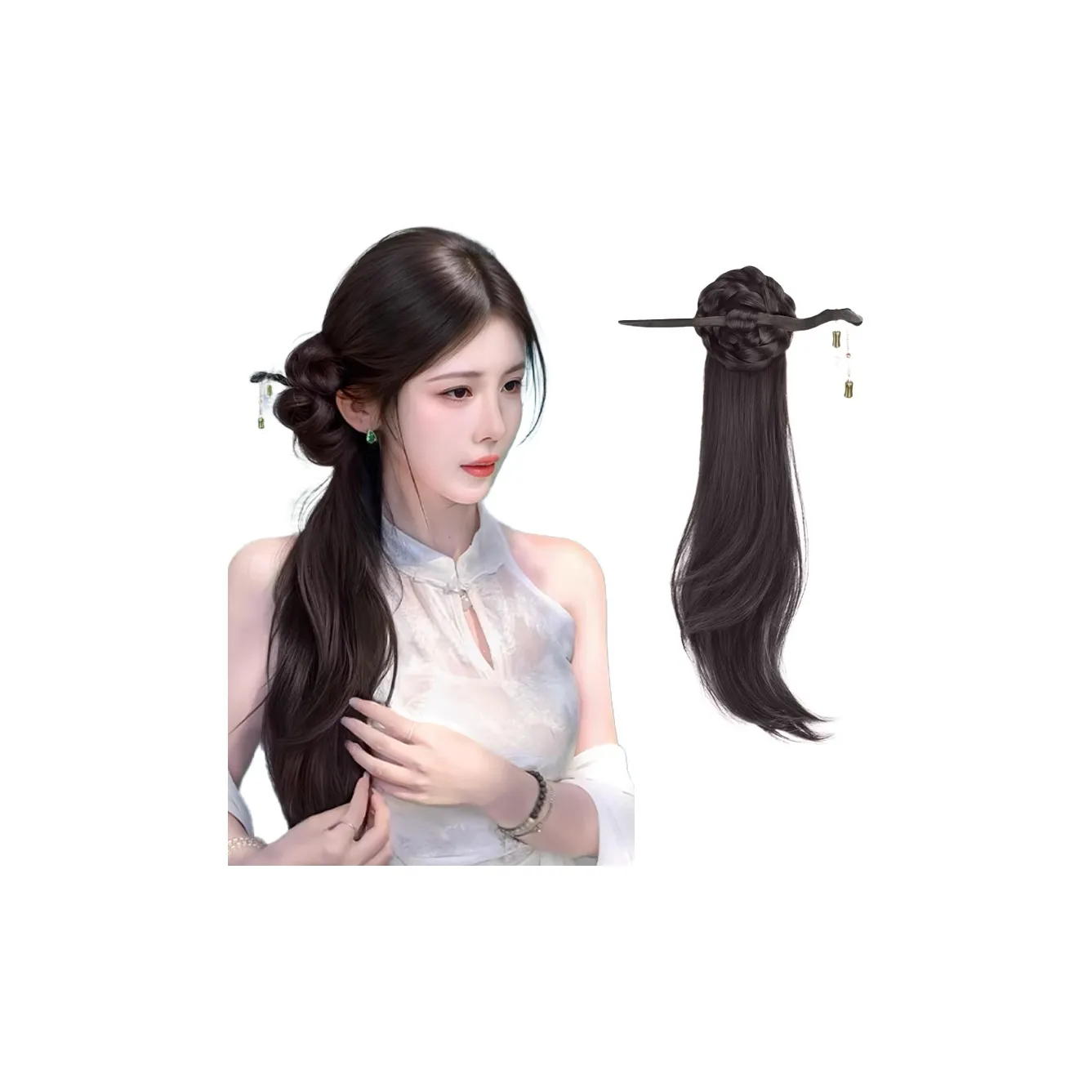 TIANKONGSHU Новый китайский стиль Косичка Женская Перука Человеческие Волосы