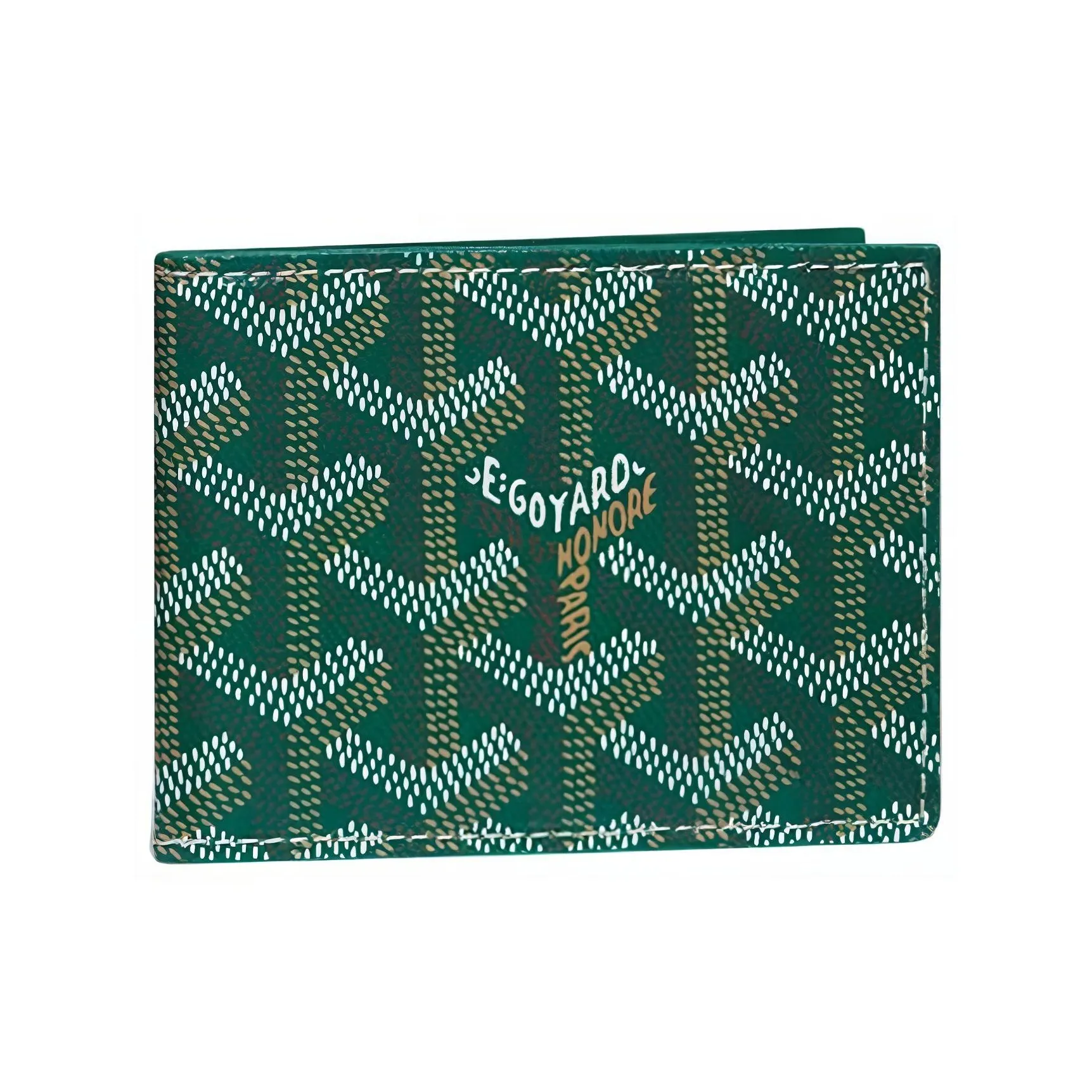 GOYARD Canvas With Calfskin Dog's Teeth Card Holder Wallet Unisex Green