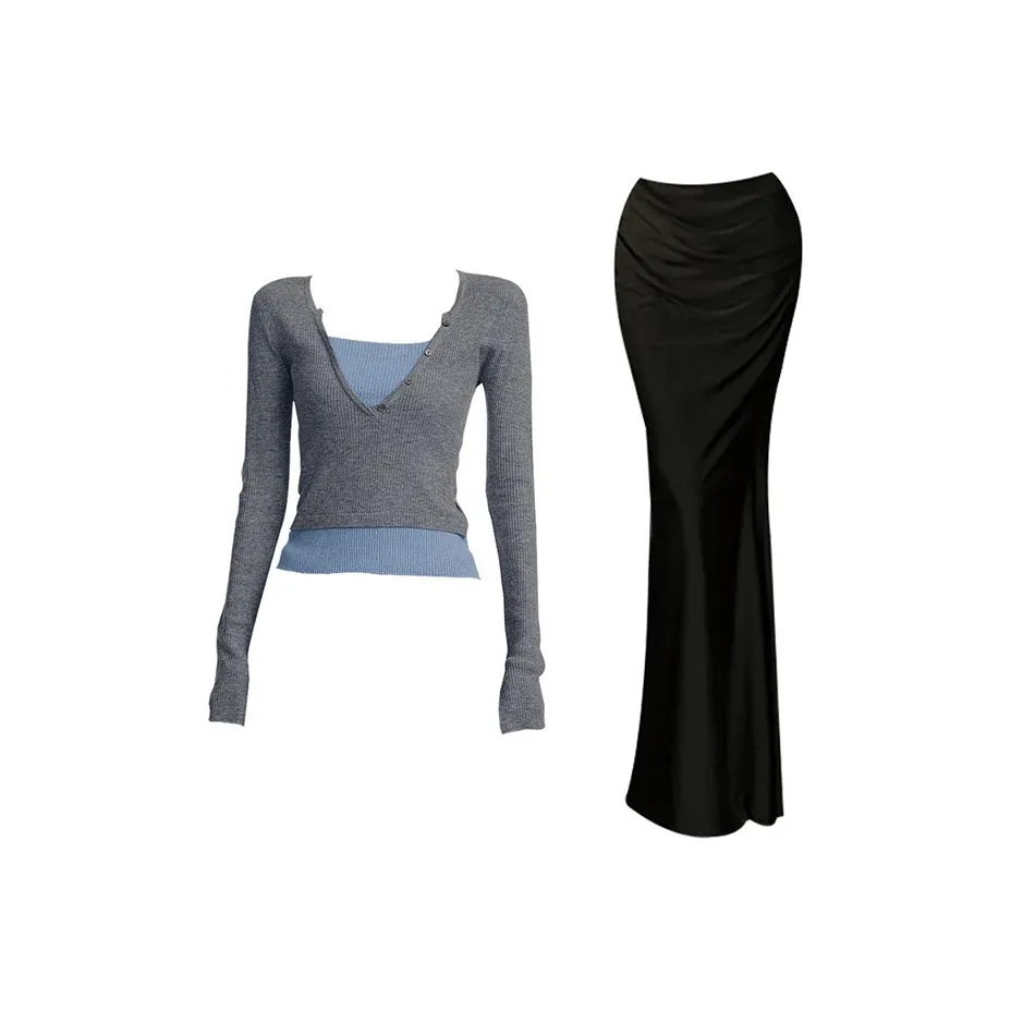 MARIE·COCO Серый Mock Двухкомпонентный комплект + Юбка Женские Юбочные комплекты