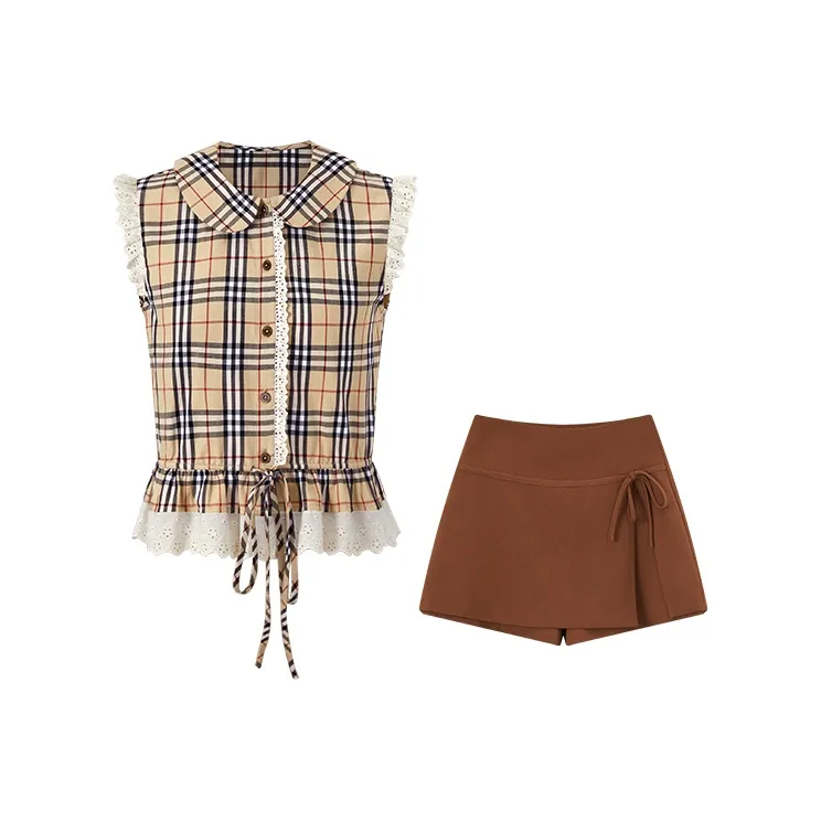 ACAINES Клетка Одежда Комплекты Женские Юбка Комплекты