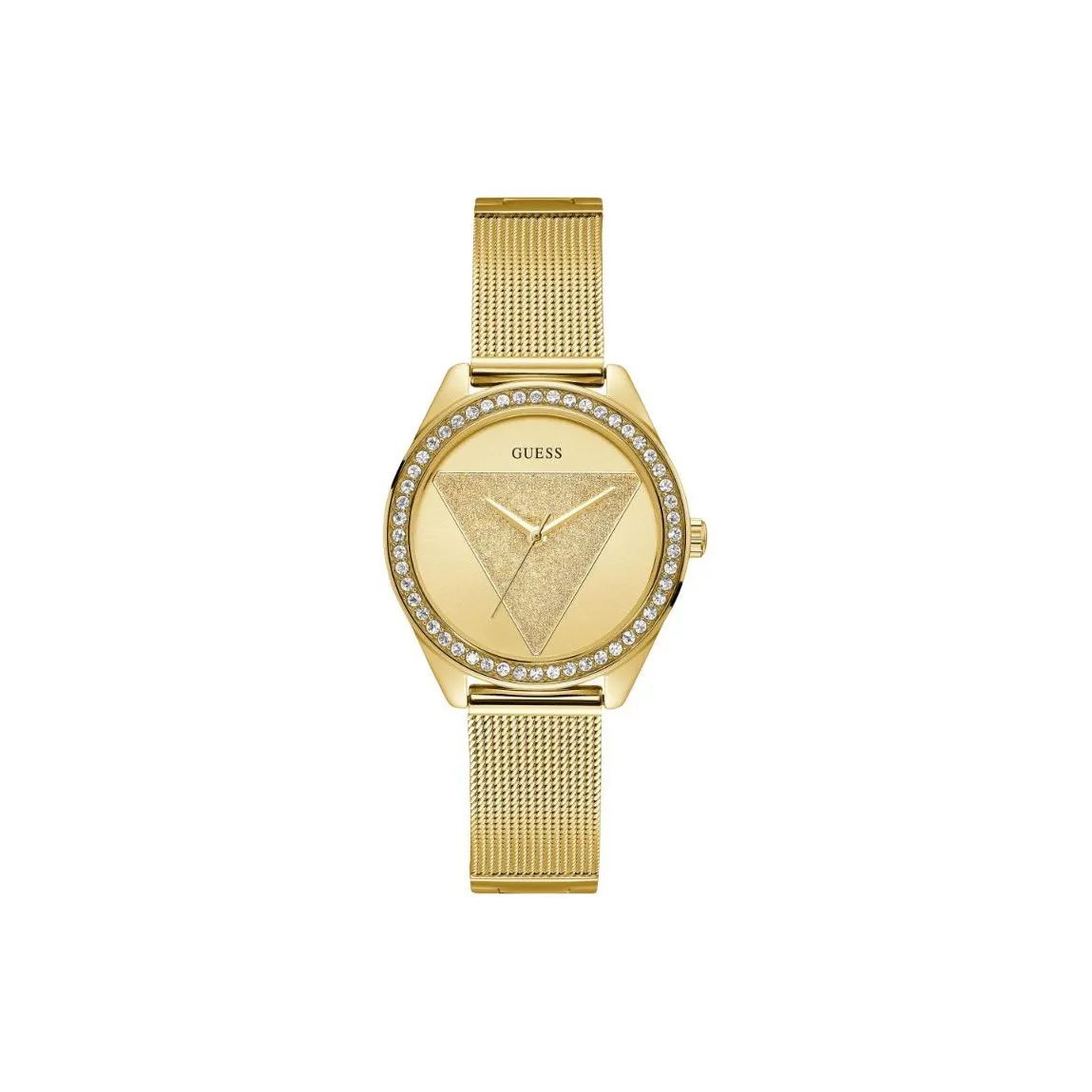 GUESS Женские часы Кварцевый механизм Ремешок из нержавеющей стали 44 мм Золотистый циферблат