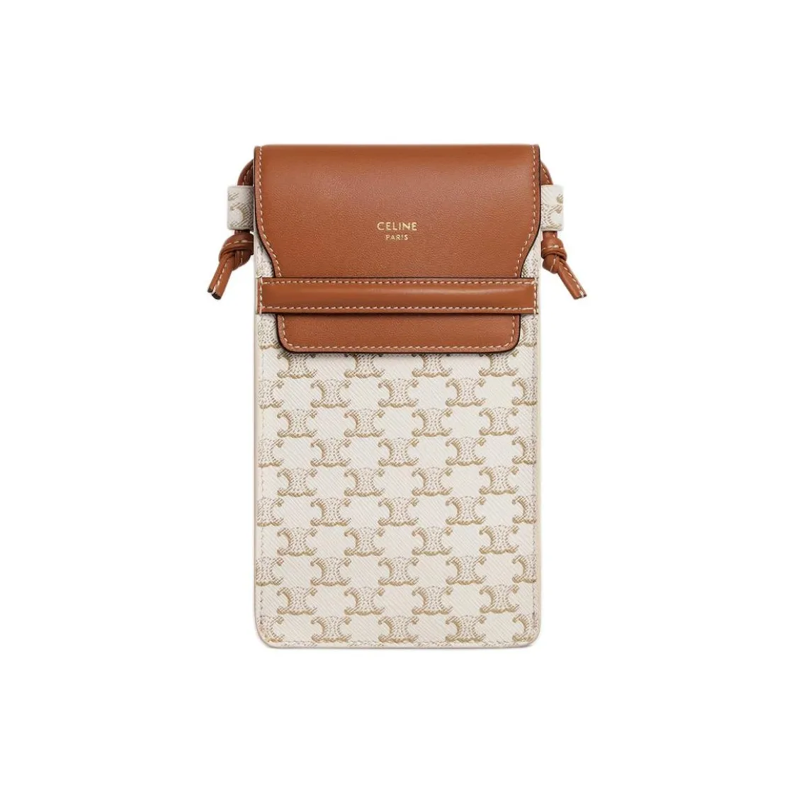CELINE Triomphe Sheepskin One Shoulder Crossbody Cell Phone Pouch Unisex Brown/White