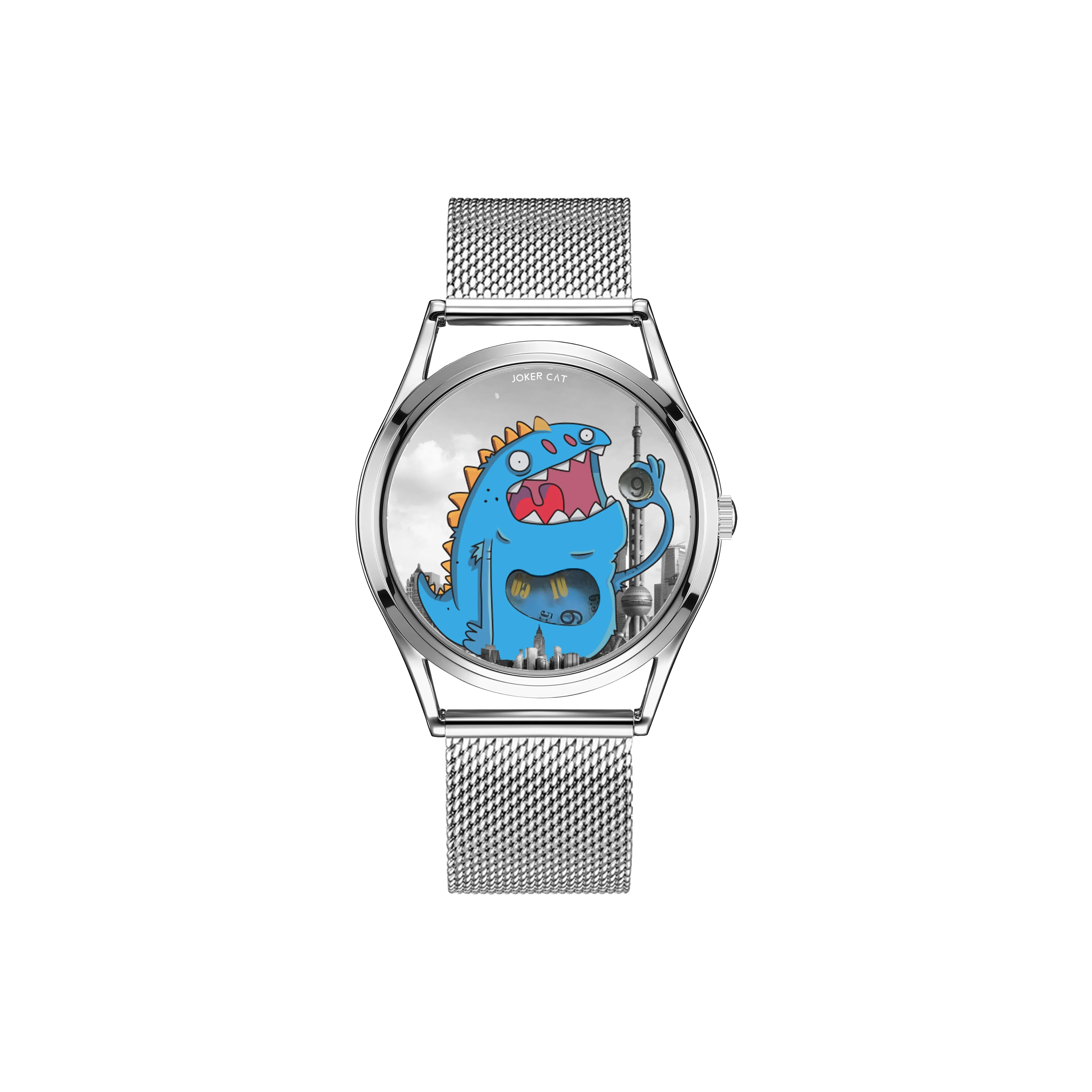 JOKER CAT Кварцевый механизм Металлический ремешок Часы Унисекс Синий циферблат