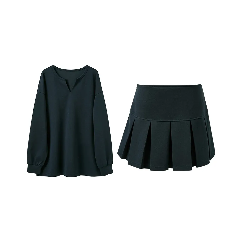 3COLOUR Комплекты Одежда Темно-синий Топ+Юбка Женские Повседневные Костюмы