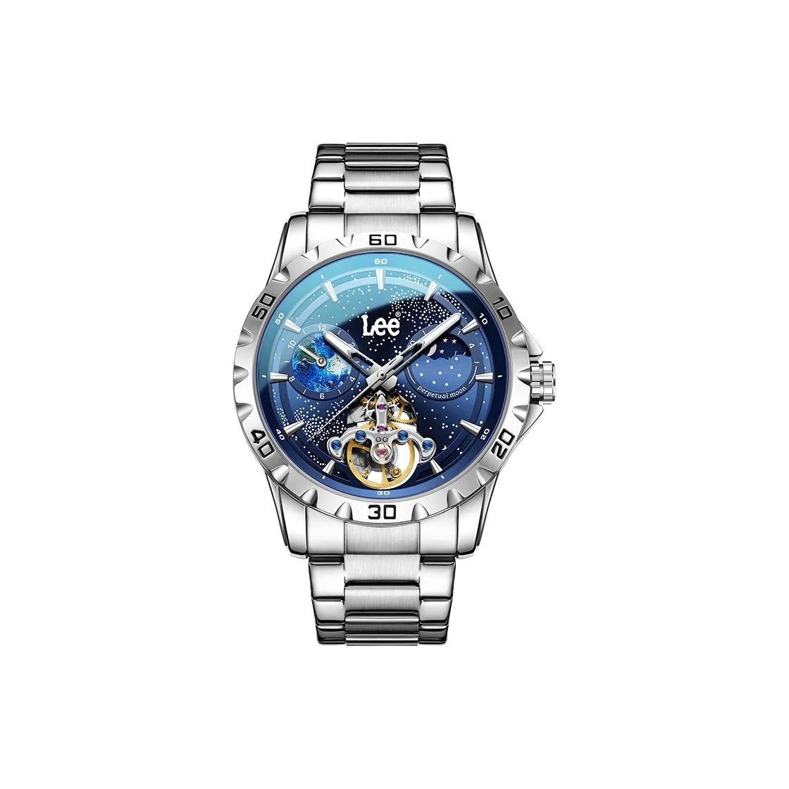 Lee Wrist Watch Mechanical Movement Steel Strap Black Dial Men's Watches Node Classic Box