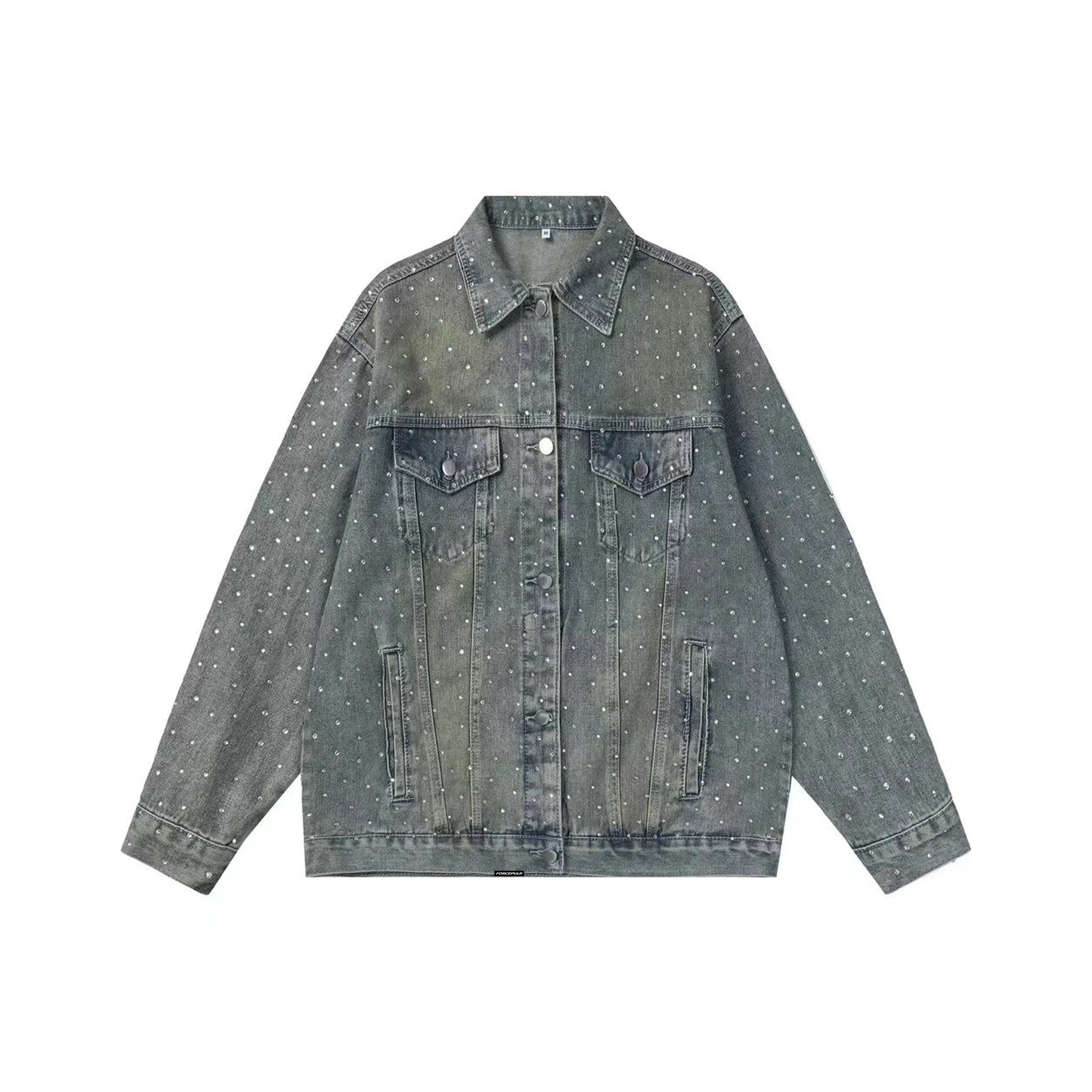 FORCEPULR Длинный рукав отложной воротник джинсовая куртка унисекс