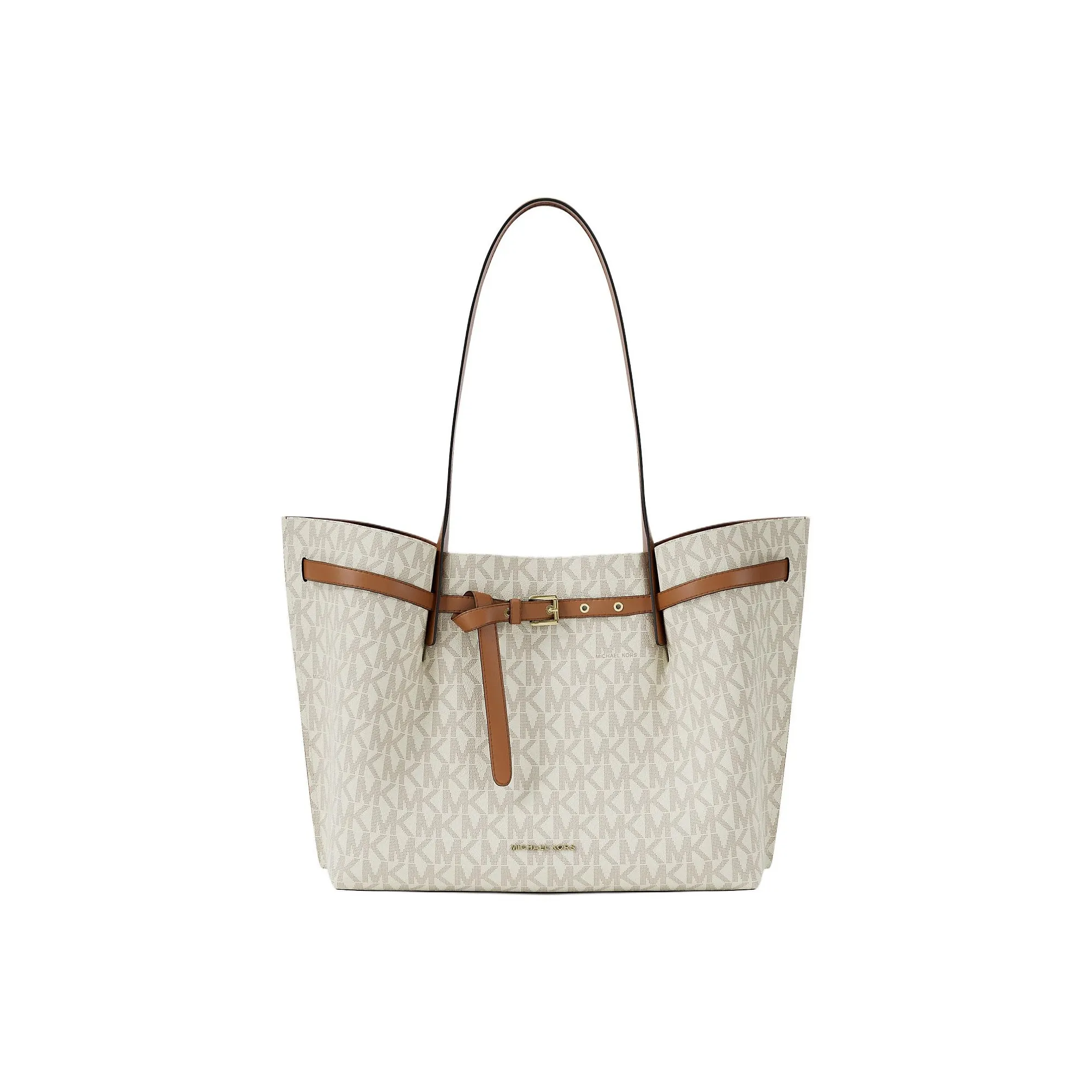 MICHAEL KORS Эмилия Покрытый холст Тоут Сумка Сумка для покупок Сумка на плечо Большая Женская Ванильный и Коричневый