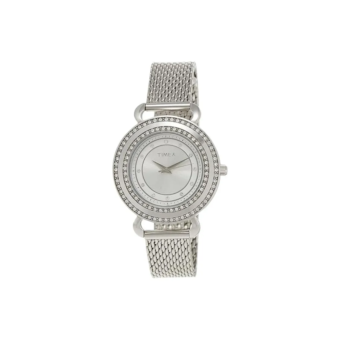 TIMEX Наручные часы Кварцевый механизм Ремешок из нержавеющей стали 34 мм Серебристый циферблат Женские часы