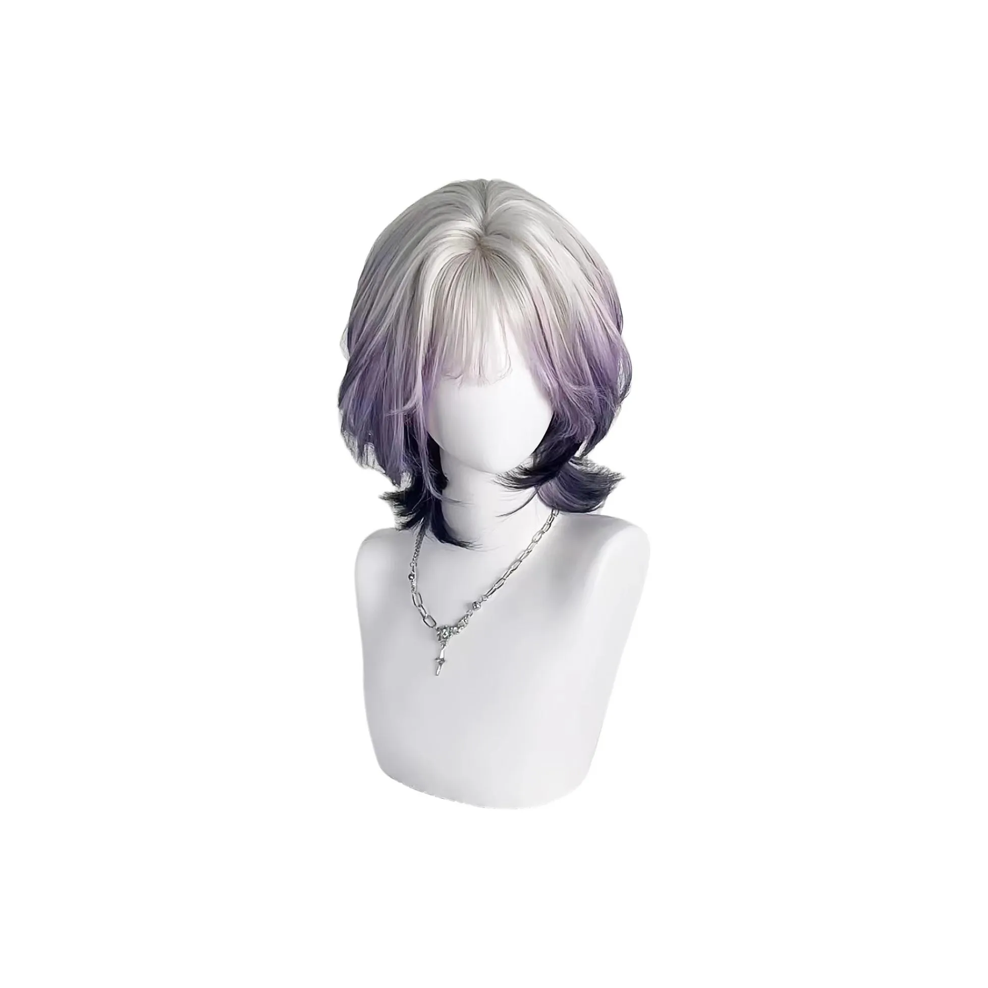 FYOSEE Серебристо-фиолетовый Призрачный Короткий BOB Серебряный Градиентный Волосы с Рыбка Ласточкин хвост Женская Перука Высокая Температура Пряжа