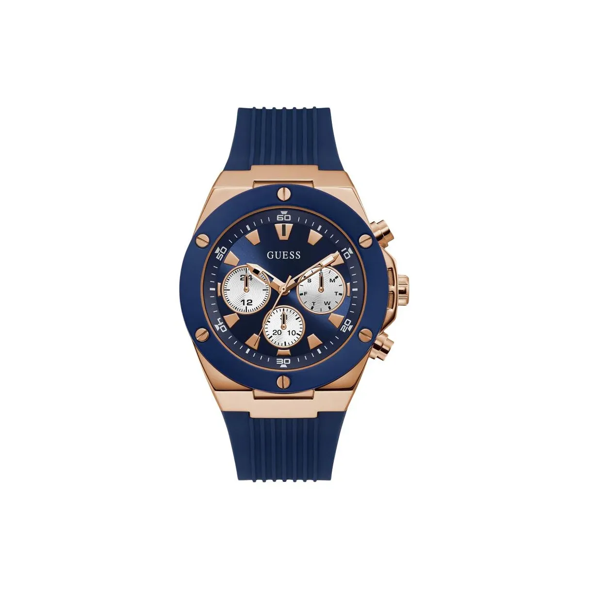 GUESS Мужские часы Кварцевый механизм Резиновый ремешок 40 мм Синий циферблат