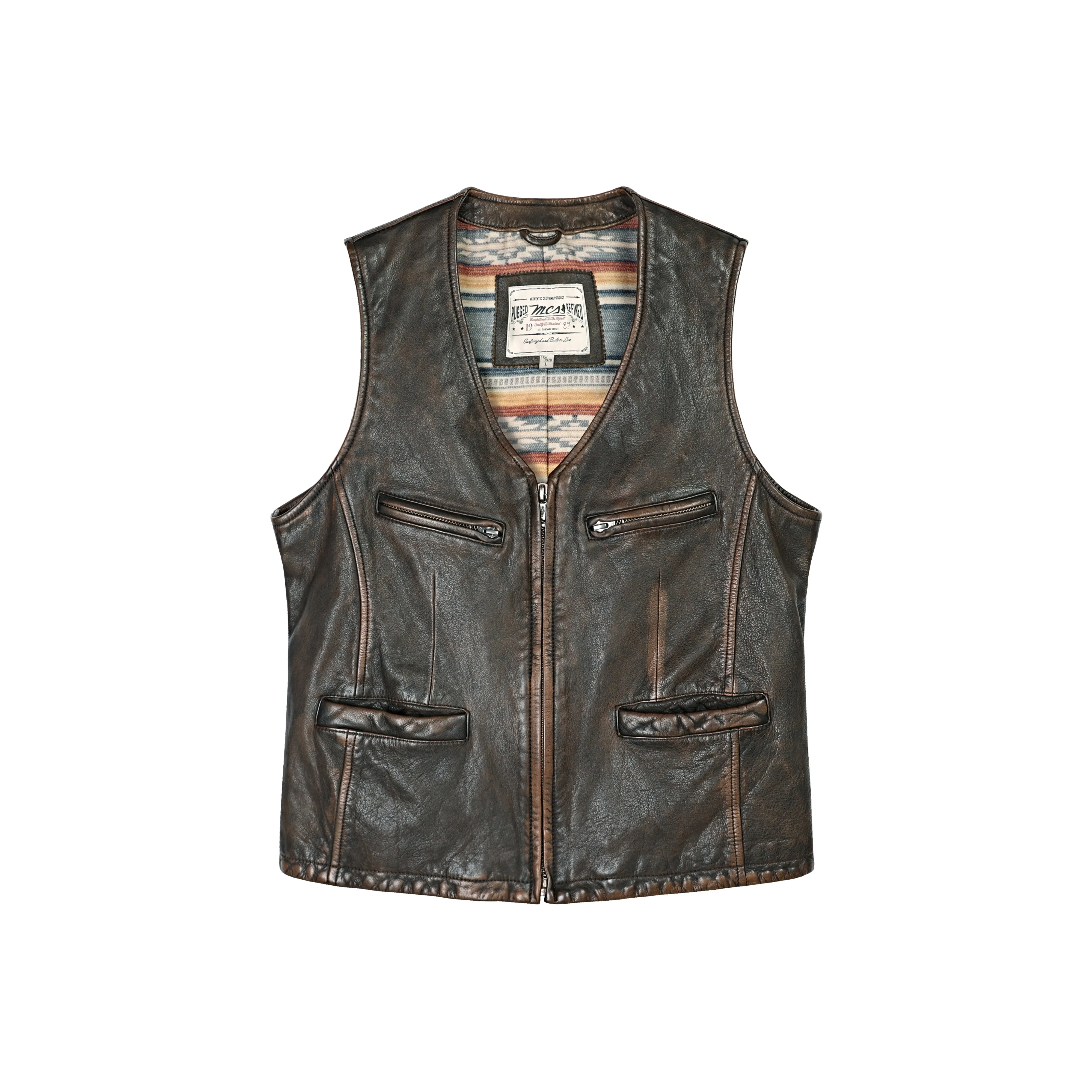 MCS Leather Vest Men's Dark Coffee