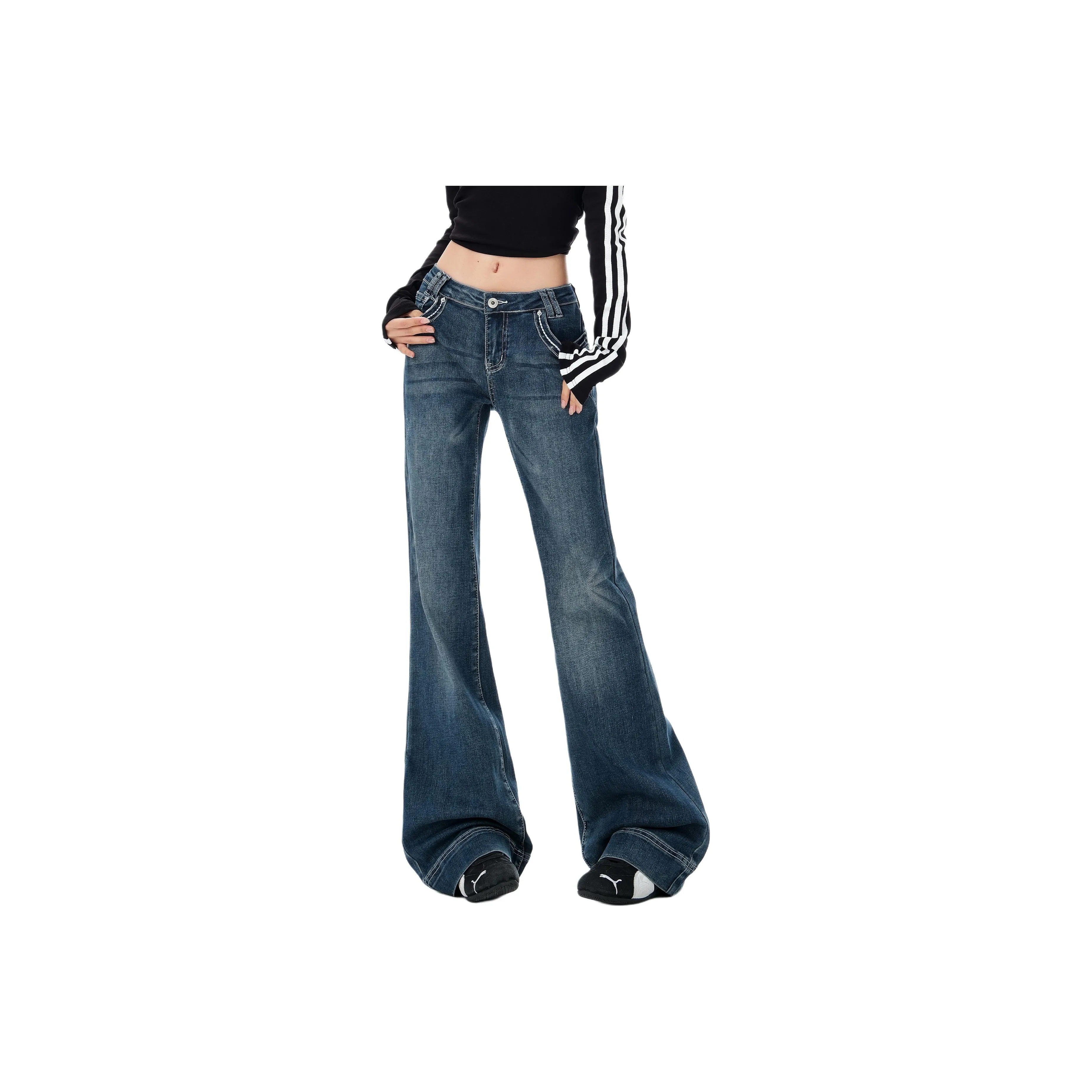 MIIOW Washed Dark Blue Women's Jeans MIIOW Промытый Темно-синий Женские Джинсы