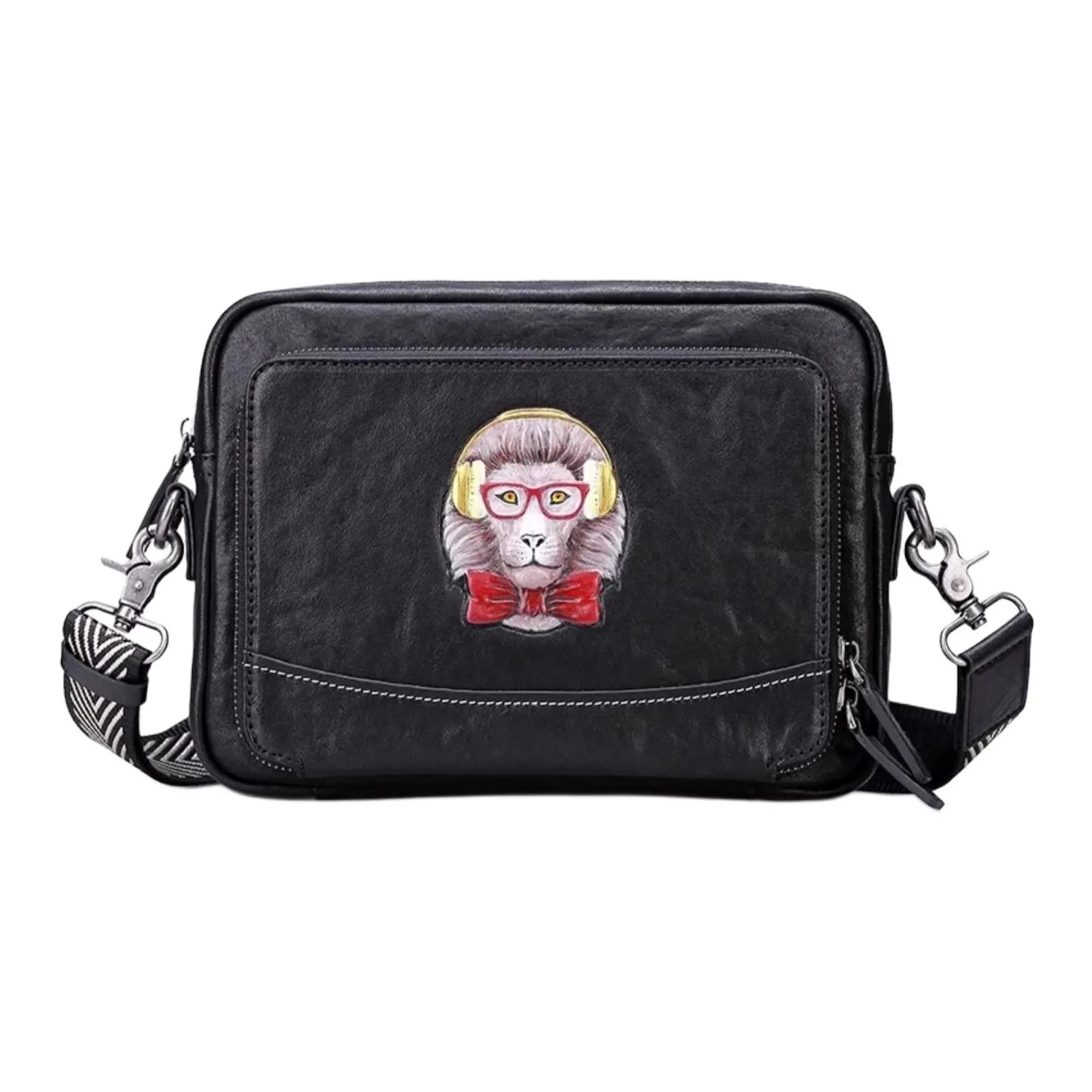 VIHUS Сумка через плечо из крупнозернистой текстуры коровьей кожи большая мужская черная