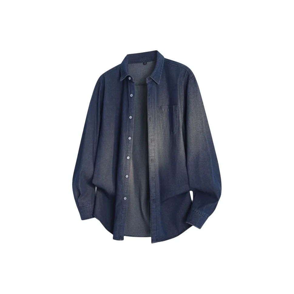 CariteSport Бизнес Деним Модный Длинный Рукав Рубашка Унисекс