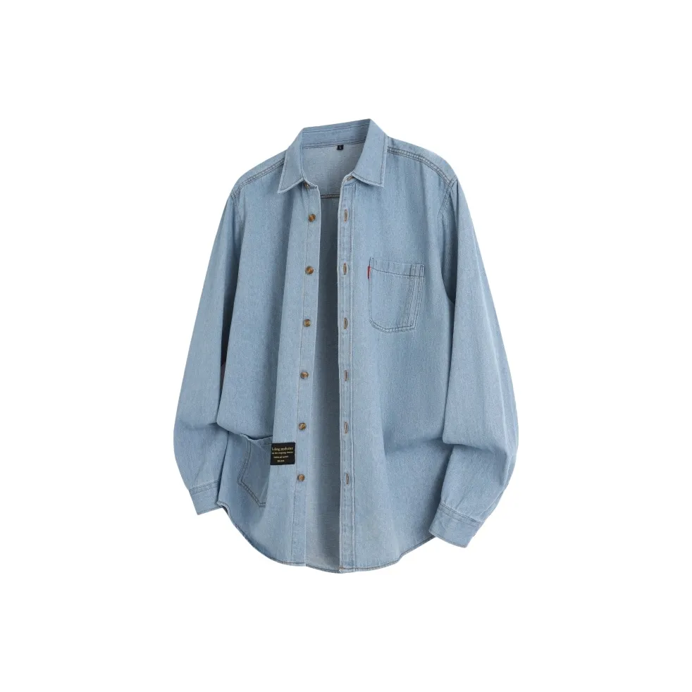 CariteSport Деним Модный Длинный Рукав Рубашка Унисекс