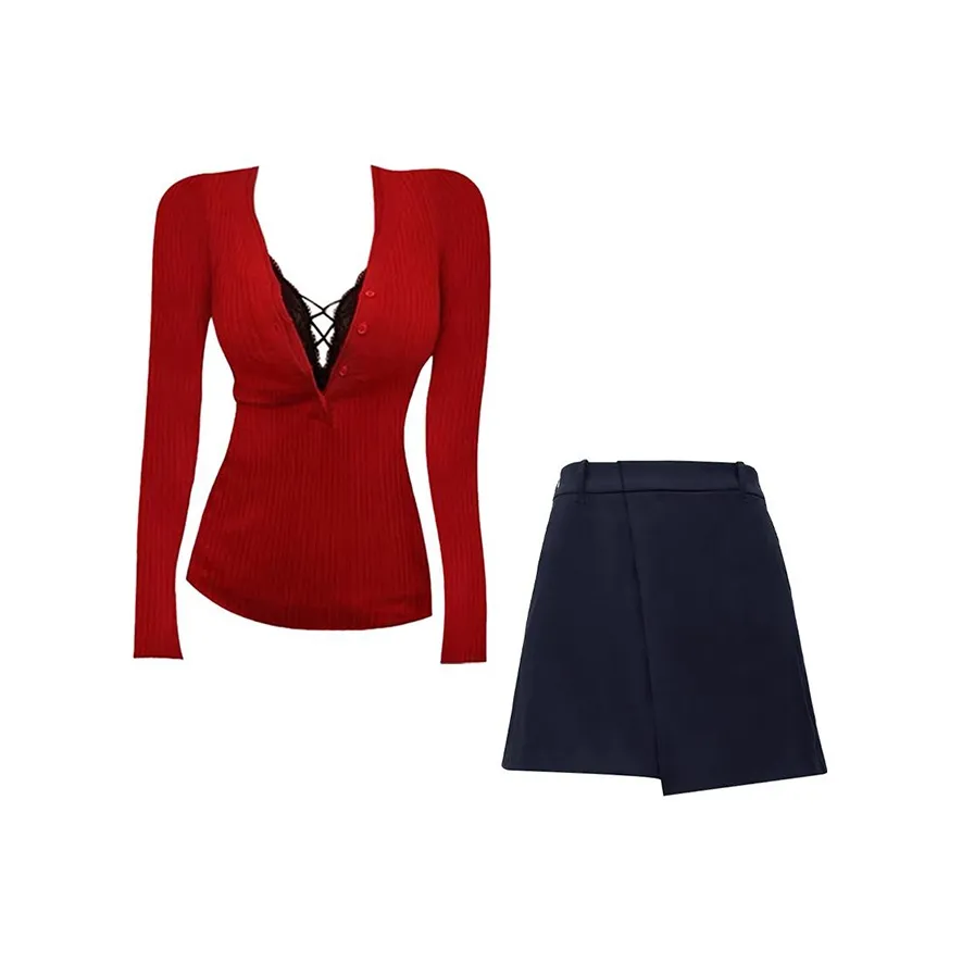 MARIE·COCO Красный топ + топ на бретелях + юбка Женские комплекты с юбкой