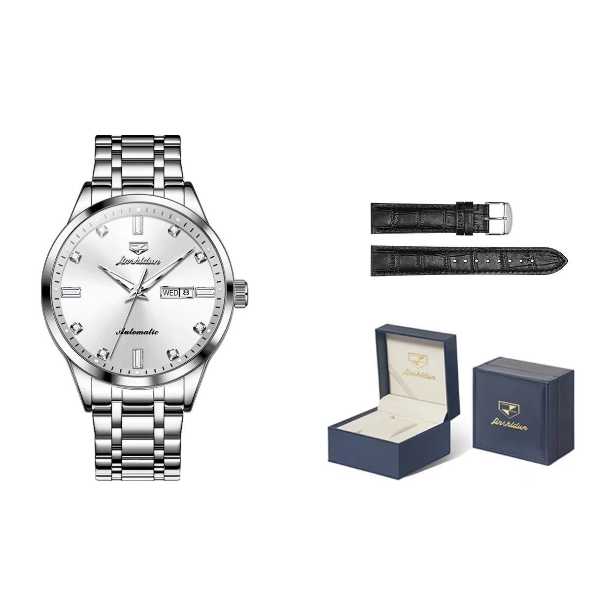 Jin Shi Dun Mechanical Movement Stainless Steel Watchband Watch Men's Watches White Dial