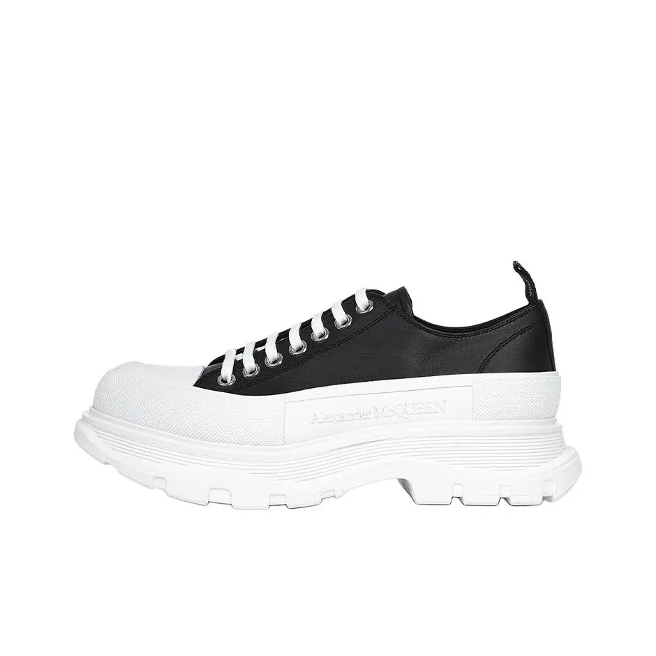 Alexander McQueen Tread Slick Low Lace Up Black Leather White