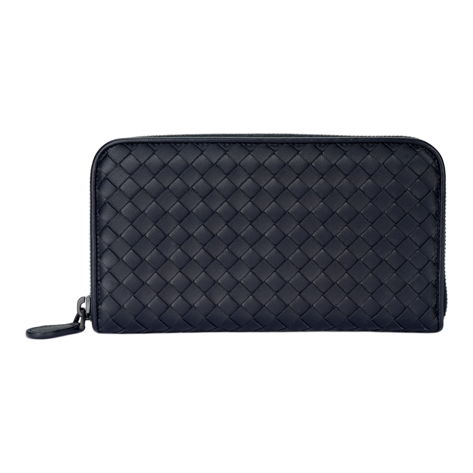 Bottega Veneta Lambskin Long Zip Closure Wallet Men's Blue