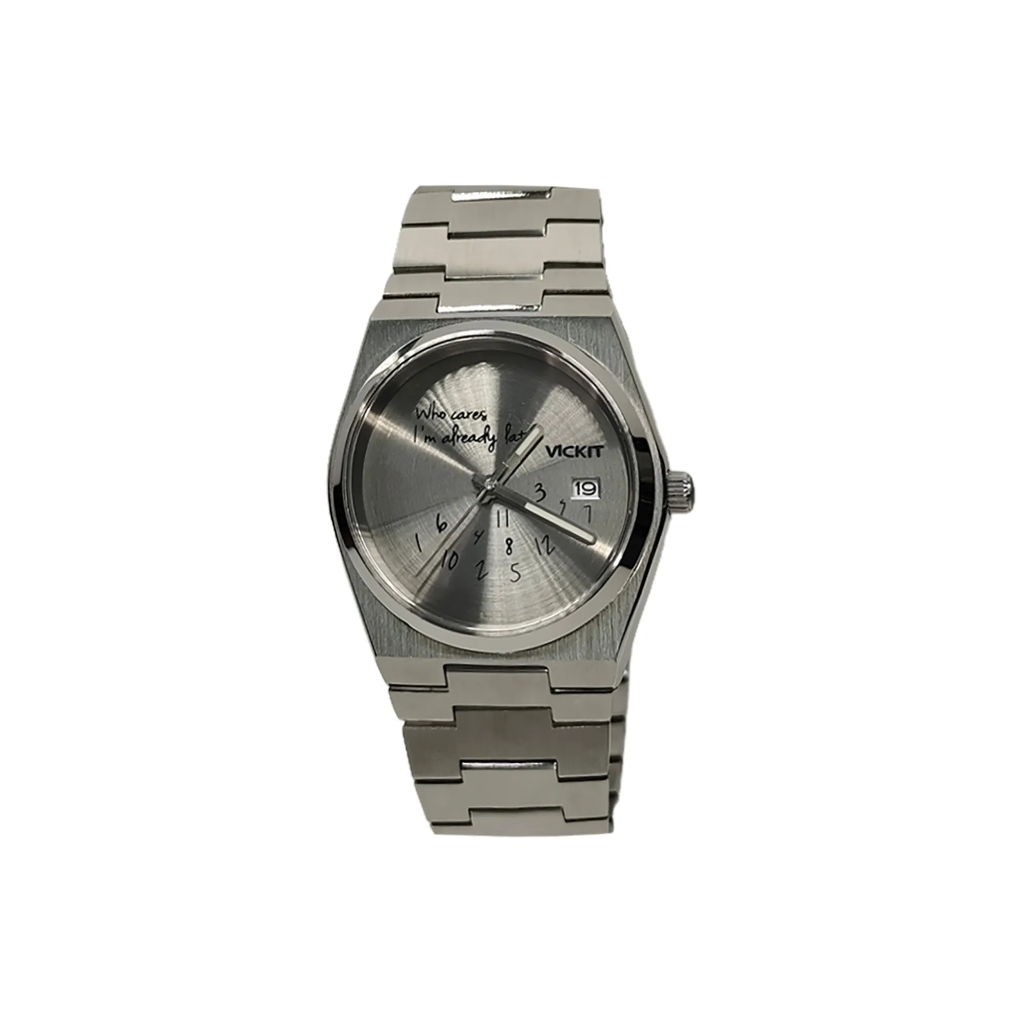 Vickit Механический механизм ремешок из нержавеющей стали мужские часы серебристый циферблат