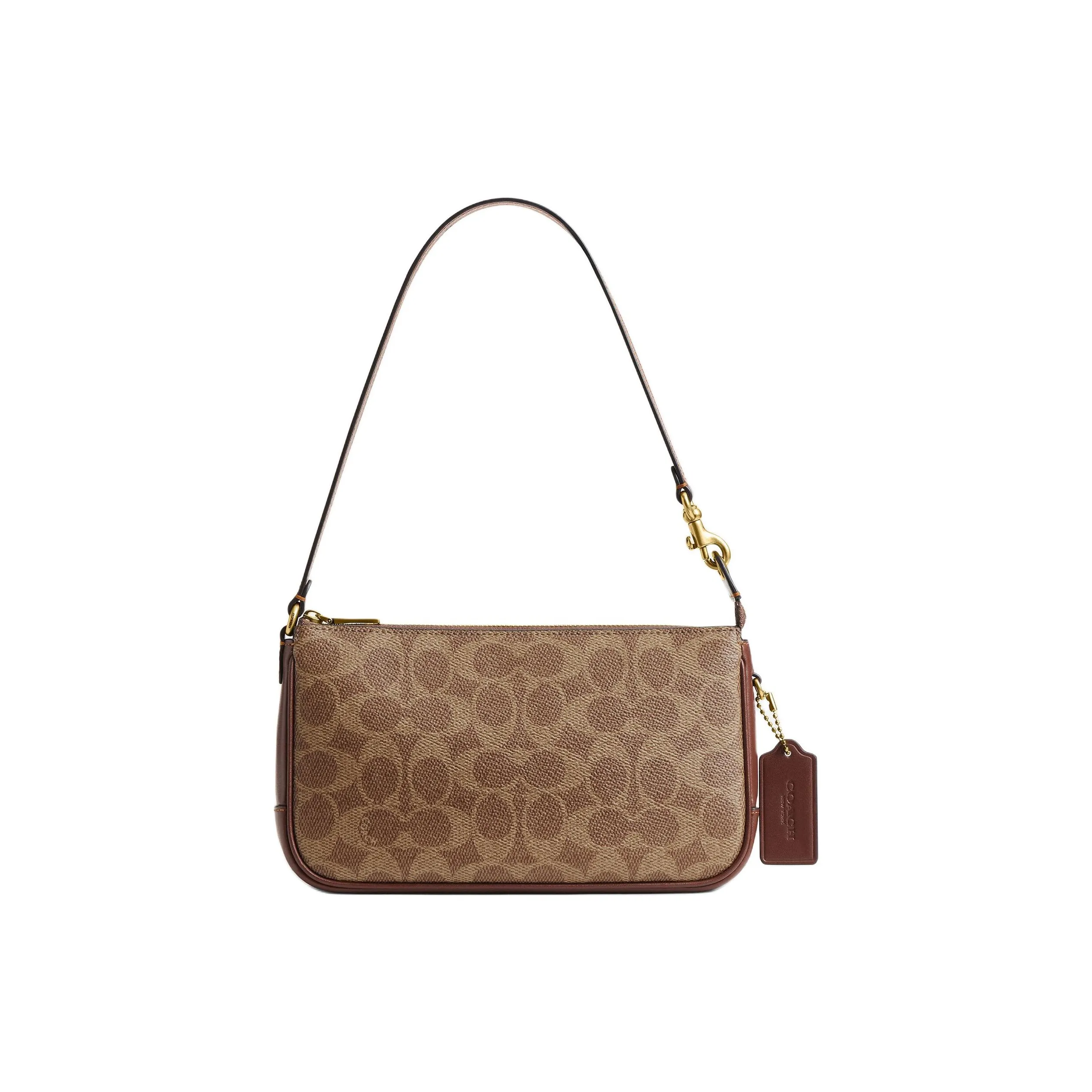 COACH Plaza Сумка из искусственной кожи с коровьей кожей через плечо маленькая женская коричнево-желтая