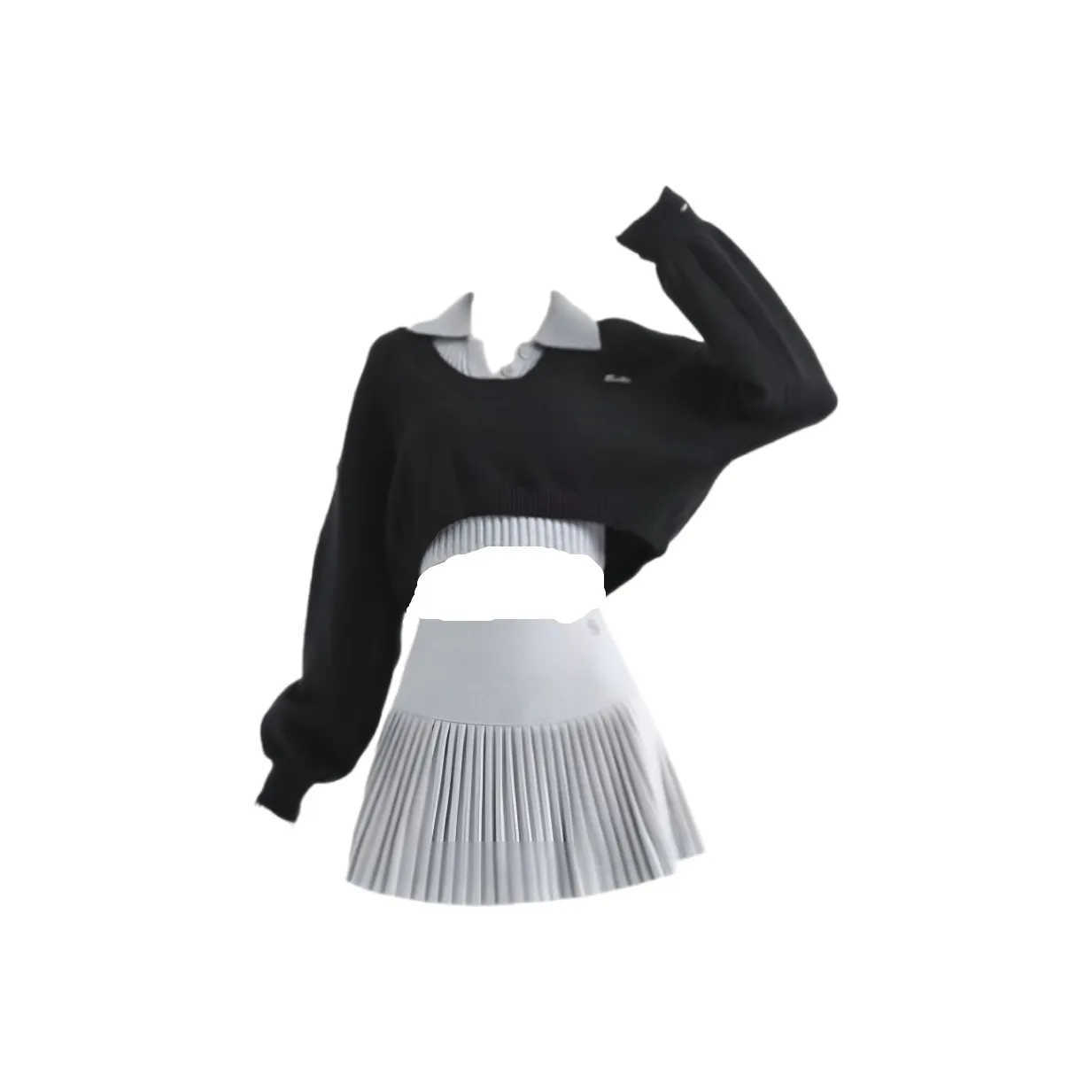 ACJL Твид Плиссированная Юбка Женские Платья и Юбки Одежда Наборы Женские