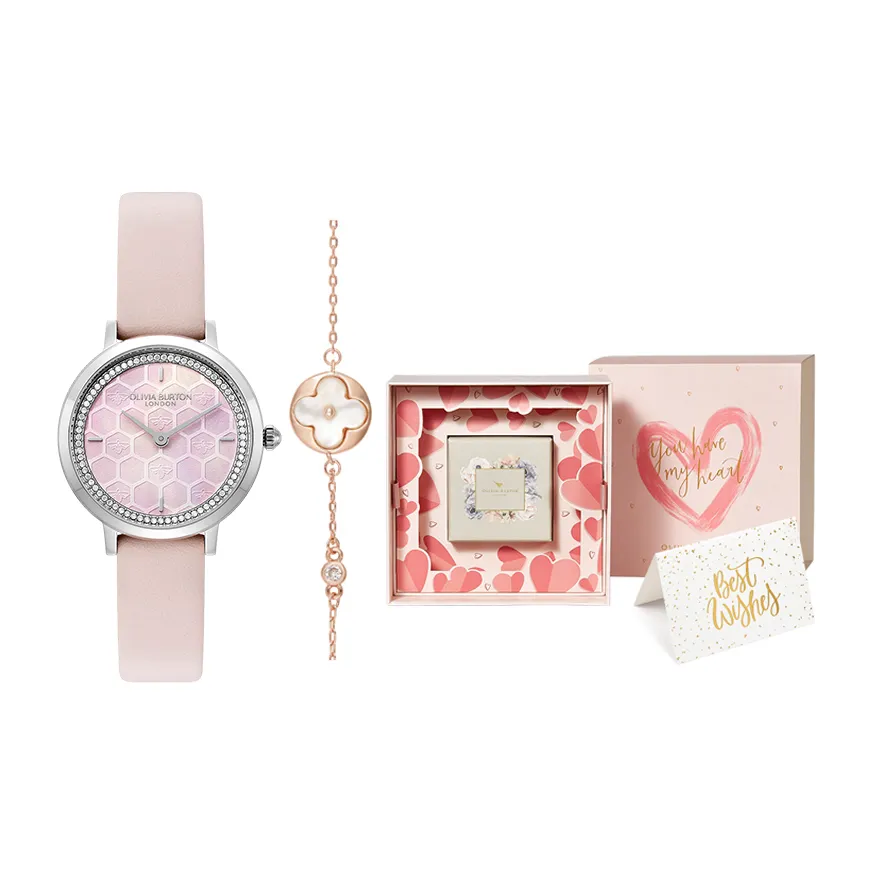 OLIVIA·BURTON Classic Collection Кварцевые Женские Часы Кожаный Ремешок Розовый Циферблат