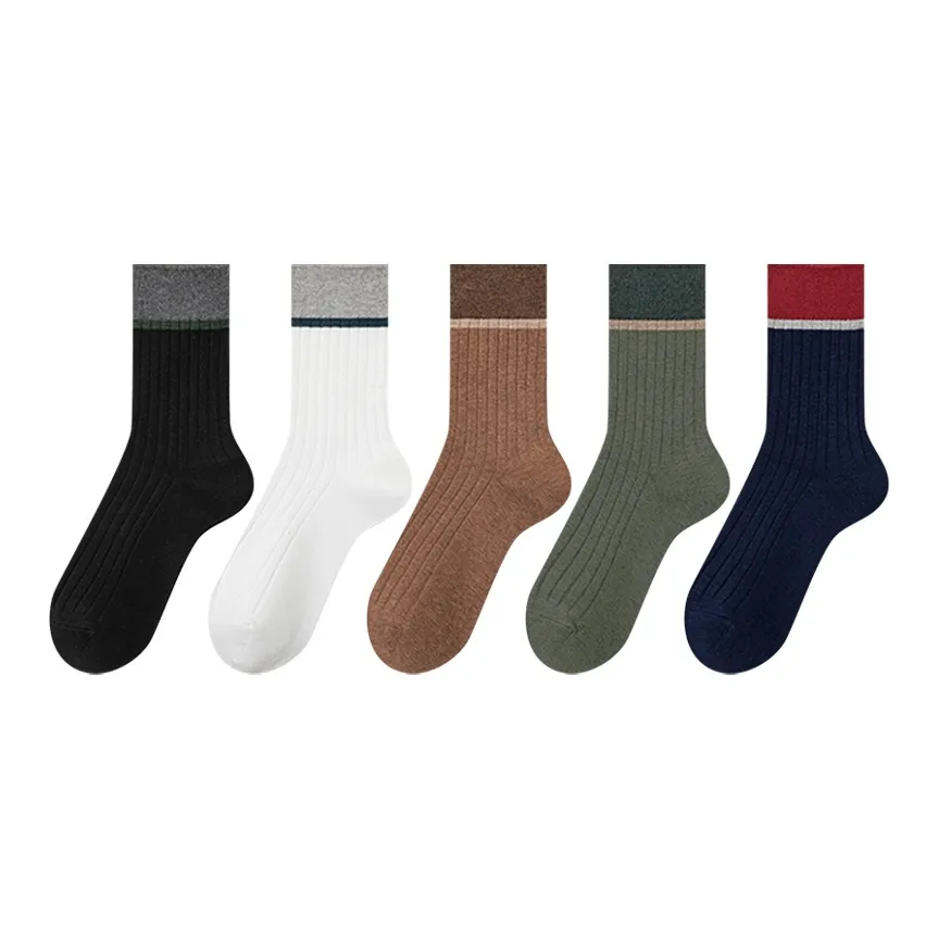 MADALLO [5 пар] Черный + Белый + Коричневый + Бледный Зеленый + Темно-Синий Мужские носки MID до икры