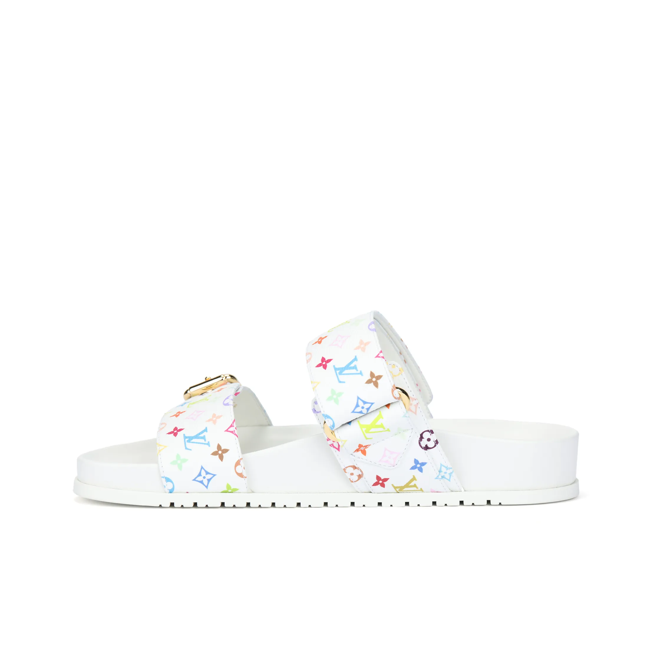 LOUIS VUITTON Bom Dia Flat Comfort Mule Takashi Murakami White Women's