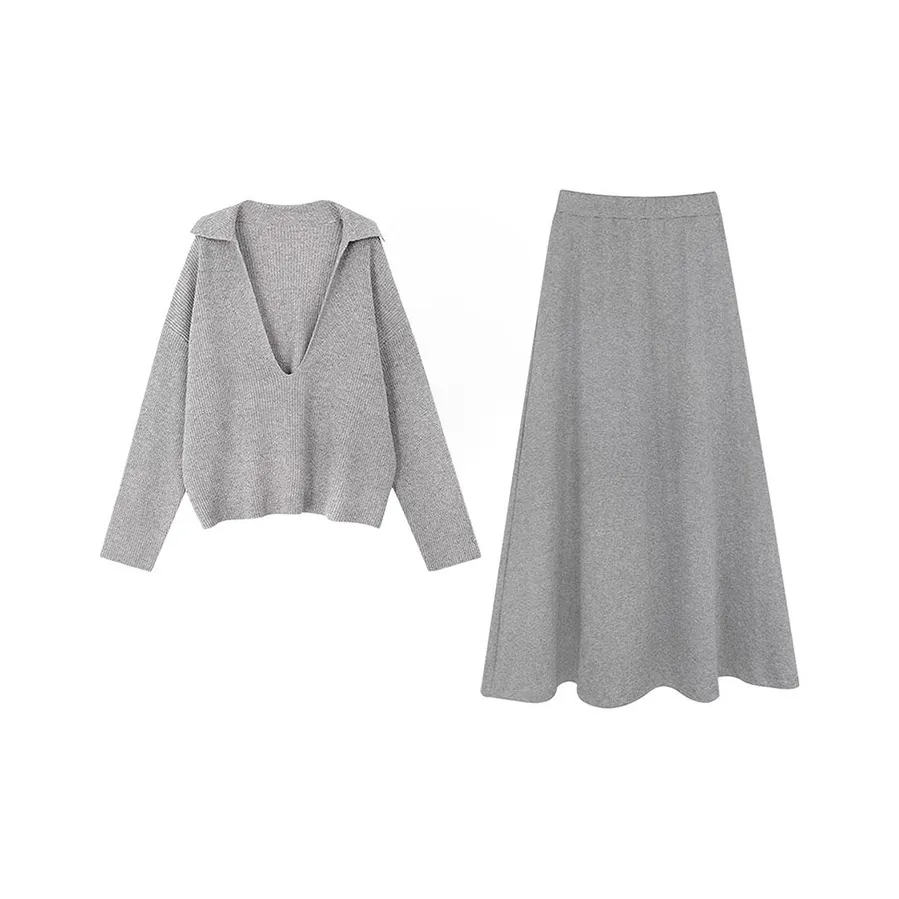 MARIE·COCO Серый топ + юбка Женские комплекты с юбкой