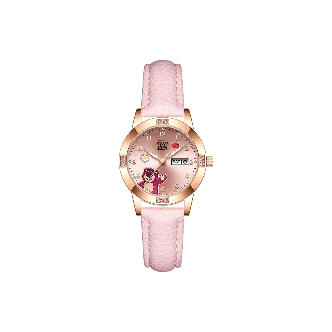 Disney Strawberry Bear Series Кварцевый механизм Кожаный ремешок Часы Детские Белый циферблат