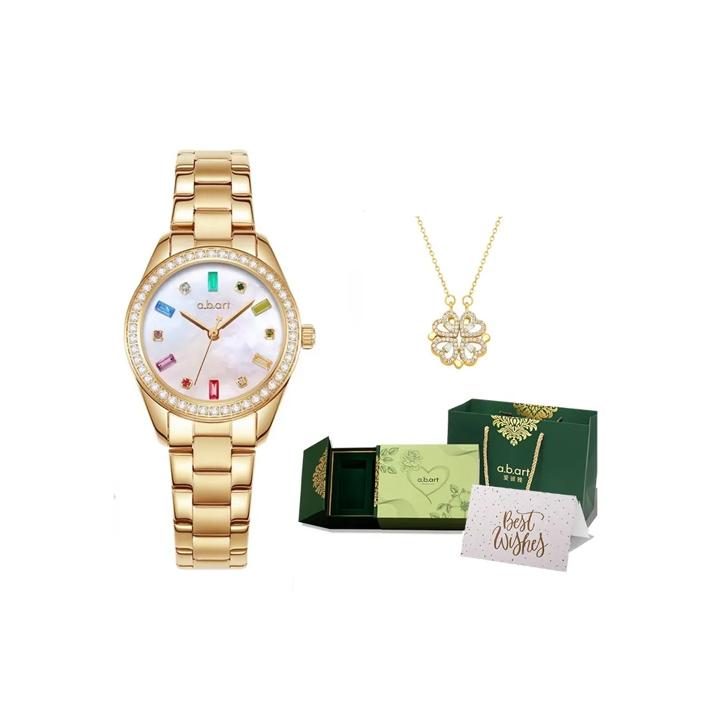 a.b.art Наручные часы Кварцевый механизм Белый циферблат Женские часы Lucky Four Leaf Clover Браслет Love Confession Коробка с посланием любви