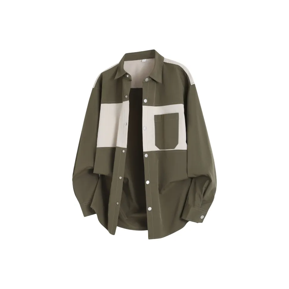 CariteSport Бизнес Цветовой блок Модный Длинный рукав Рубашка Унисекс