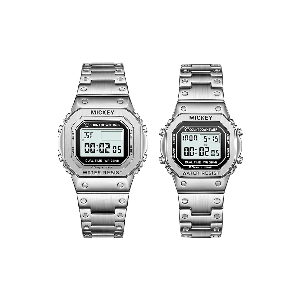 Disney Mickey Series Электронные Механические Часы из Нержавеющей Стали с Ремешком Унисекс Серый Циферблат