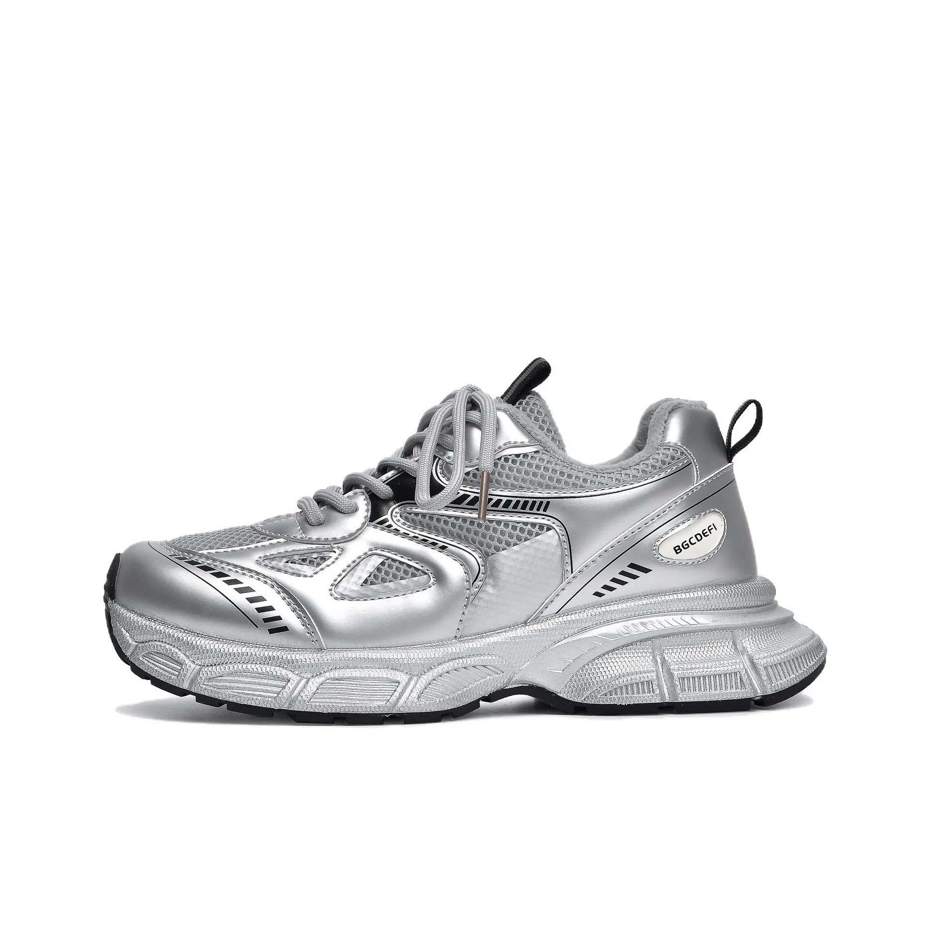 CHERRY&KALIKA Anti Slip And Wear Resistant Height Increasing Low Top Chunky Sneakers Women's Silver