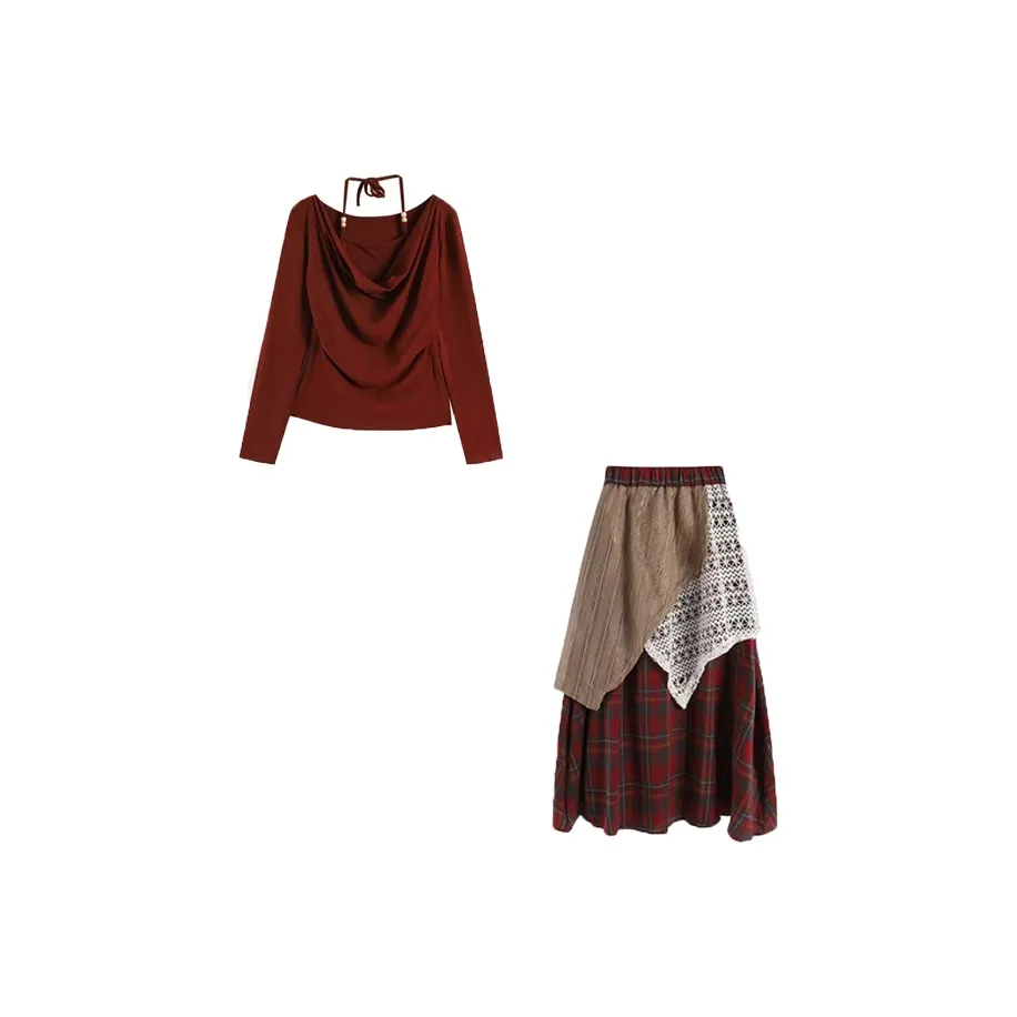 COVT Красный топ + юбка Женские комплекты с юбкой