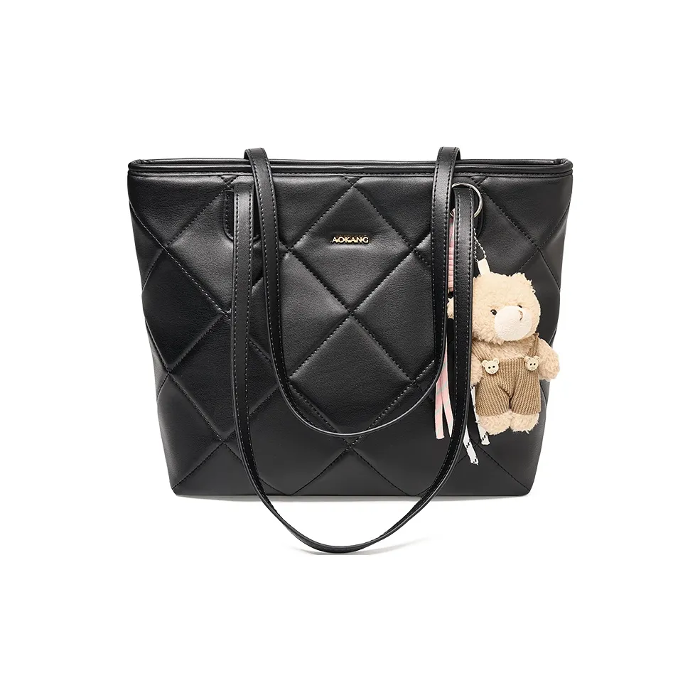 AOKANG Полиуретановая кожа Тоут Сумка Сумка для покупок Подмышечная сумка Сумка на плечо Стандартная Женская Классическая Черная Экрю