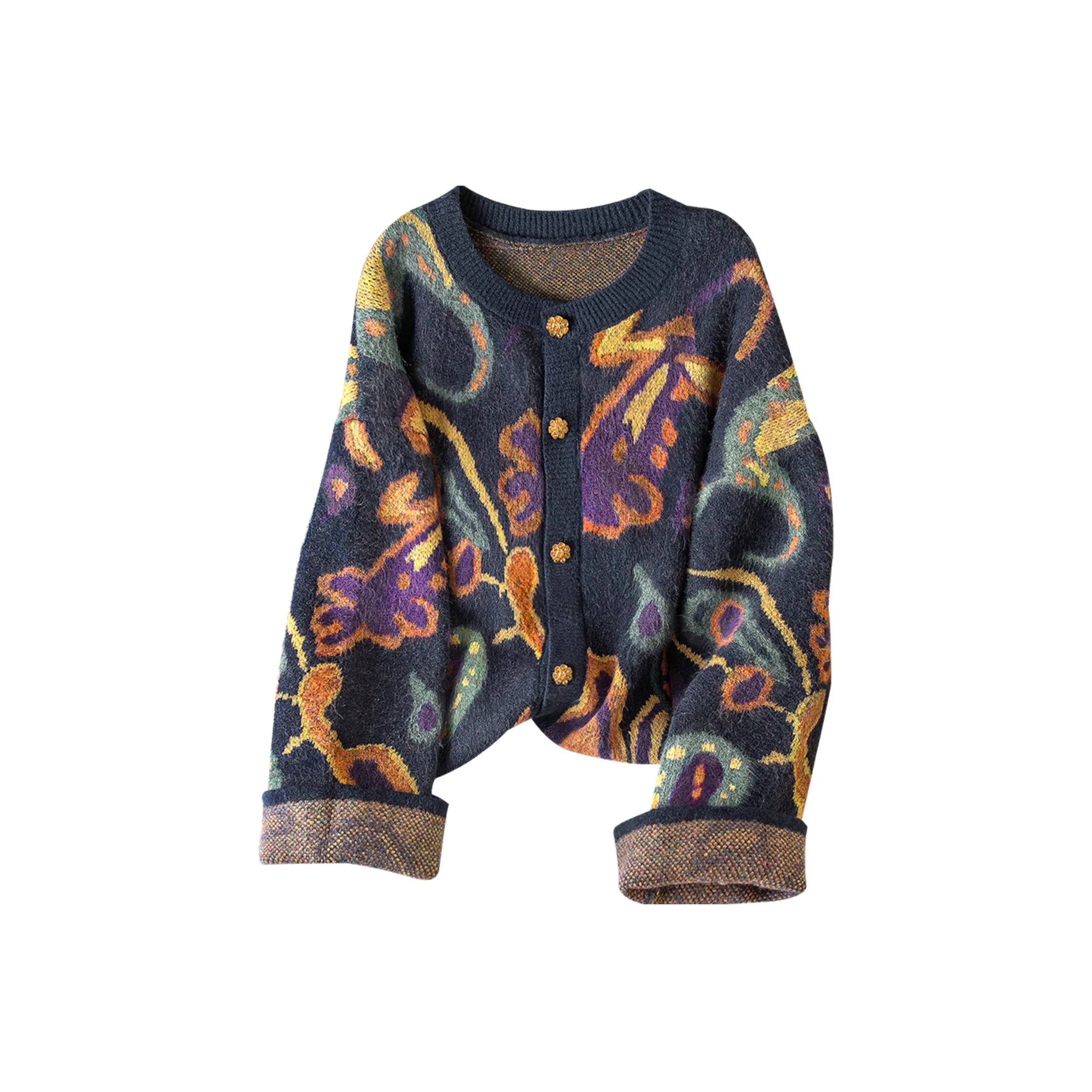 Cypress House Темно-синий Синий Многоцветный Женский Свитер