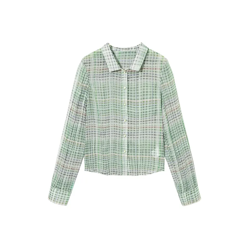 Ouyang Серебряный Сосновый зеленый Женские Рубашки