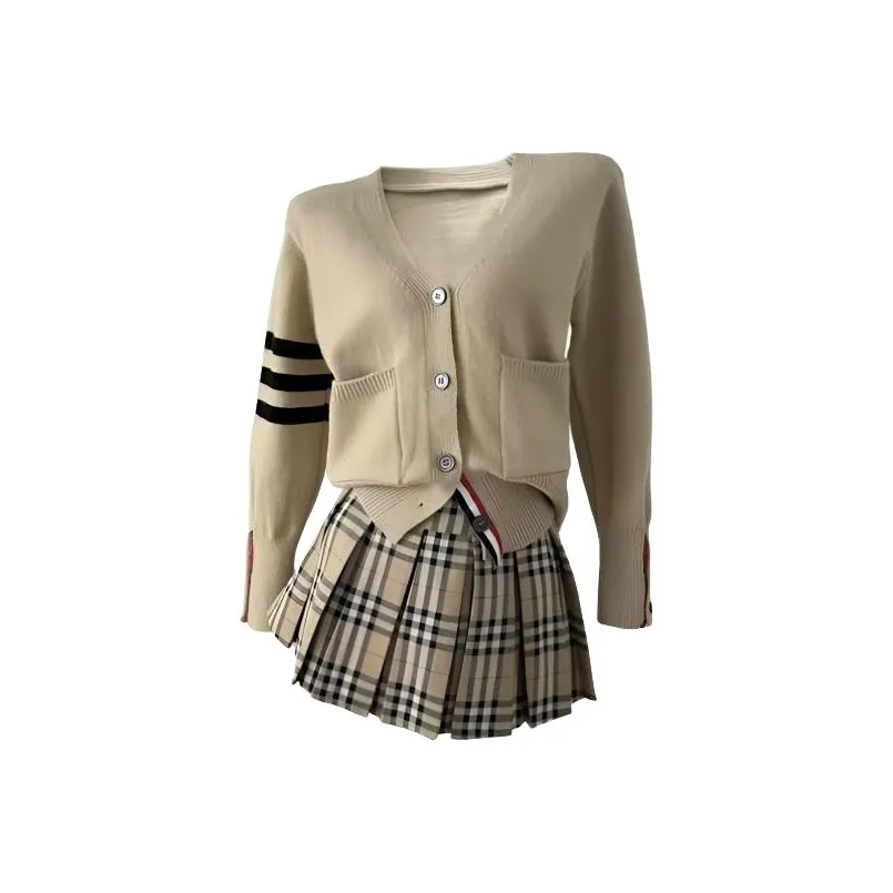 HUINIAN Трикотажная ткань Кардиган + Юбка с оборками Женские Комплекты с юбкой