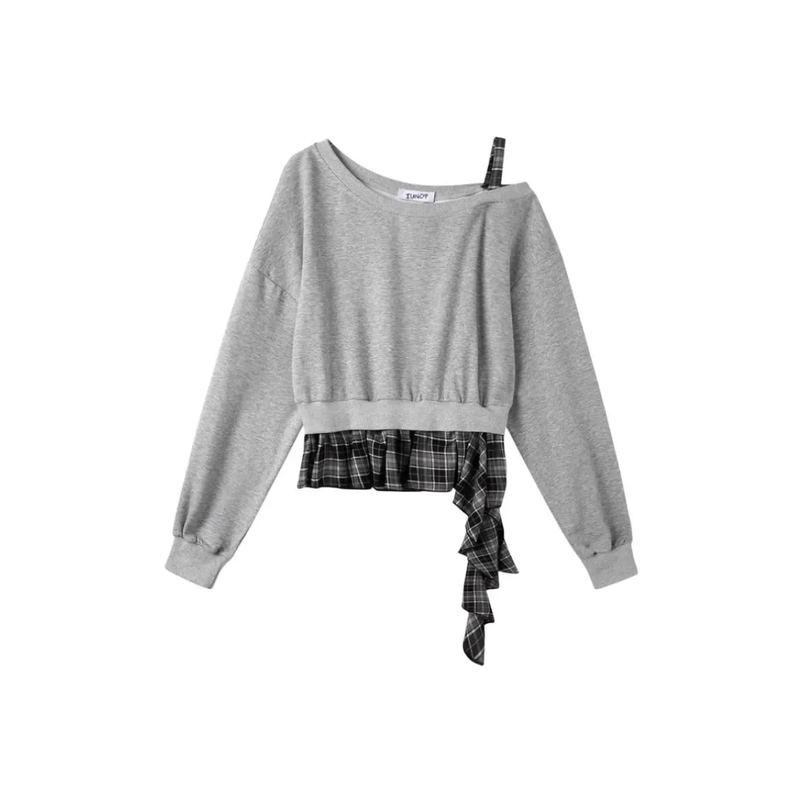 IUNOP Модный Клетчатый Пэчворк Mock Двухкомпонентный Топ Женский