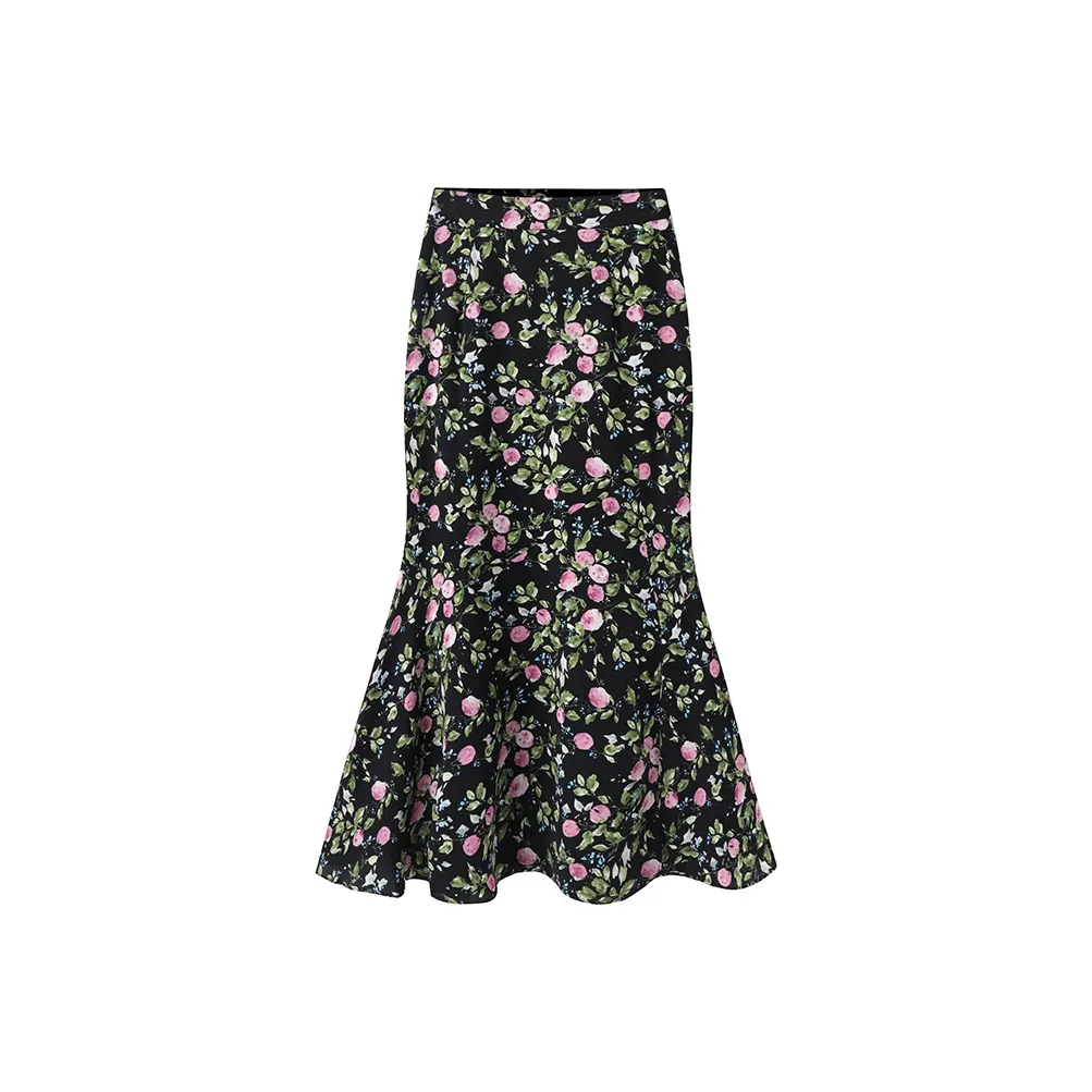 MH Черный цветок Женская Повседневная Длинная Юбка