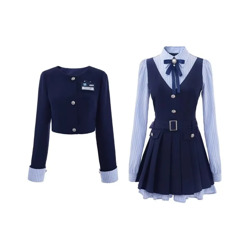 ACJL Плиссированное Платье Бизнес Костюм Куртка Преппи Стиль Комплект Женский