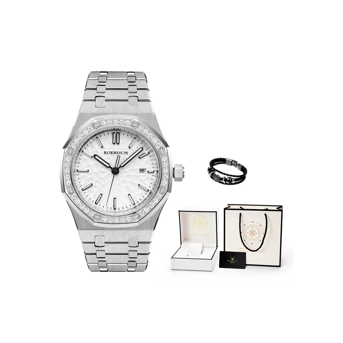 ROERDUM God Of War Series Mechanical Movement Stainless Steel Watchband Watch Men's Watches White Dial
